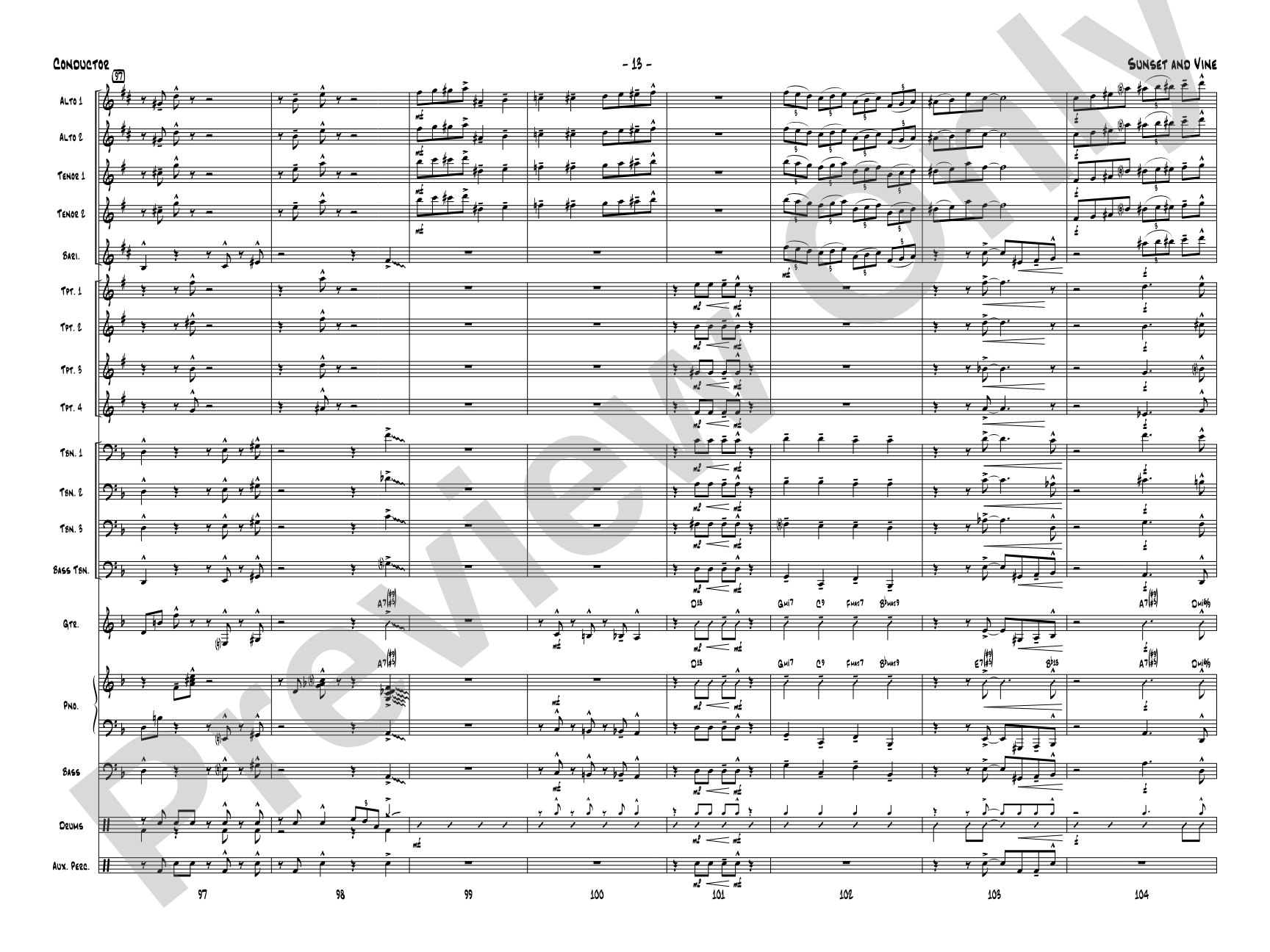 Sunset and Vine: Jazz Ensemble Conductor Score & Parts
