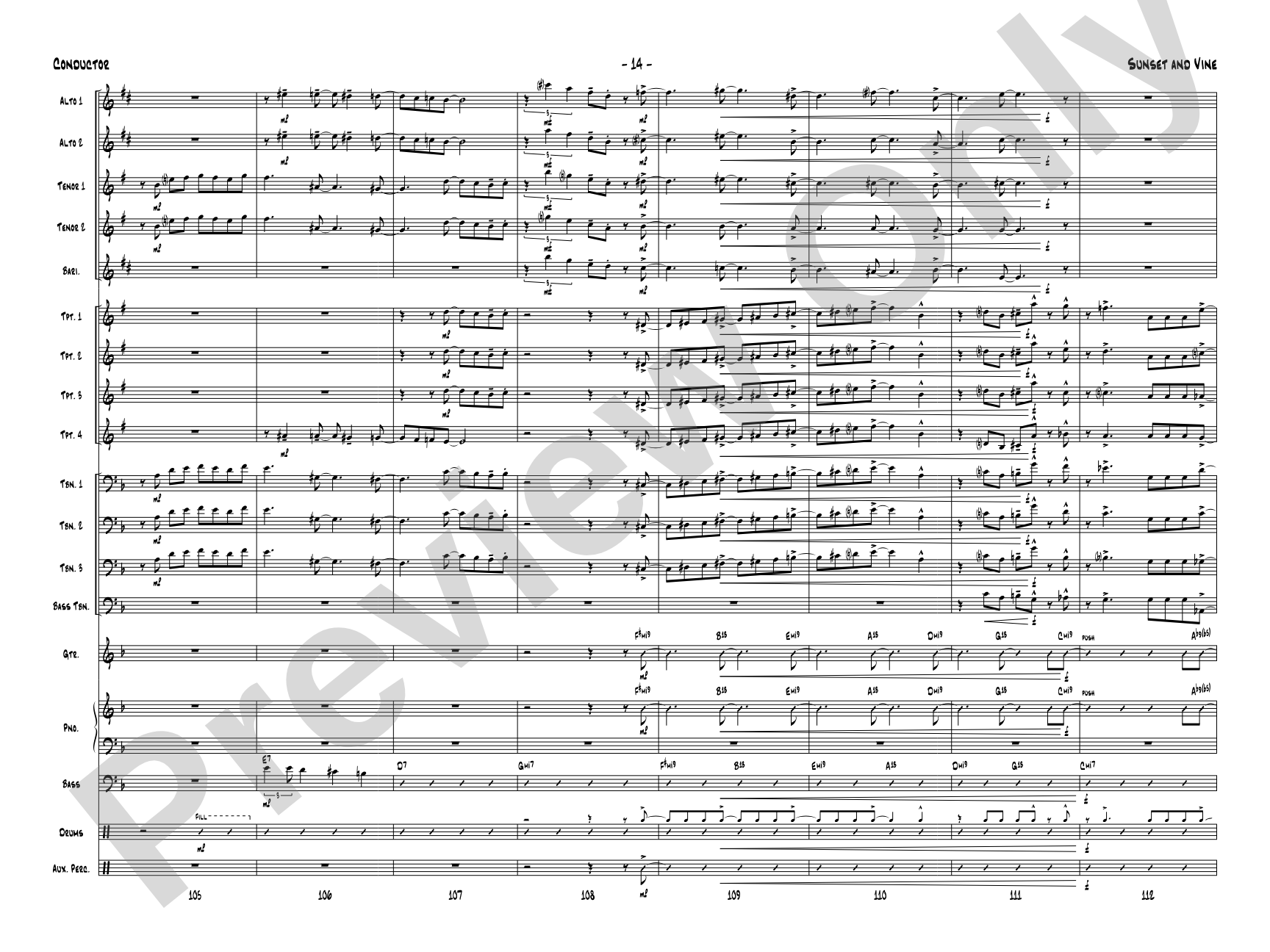 Sunset and Vine: Jazz Ensemble Conductor Score & Parts