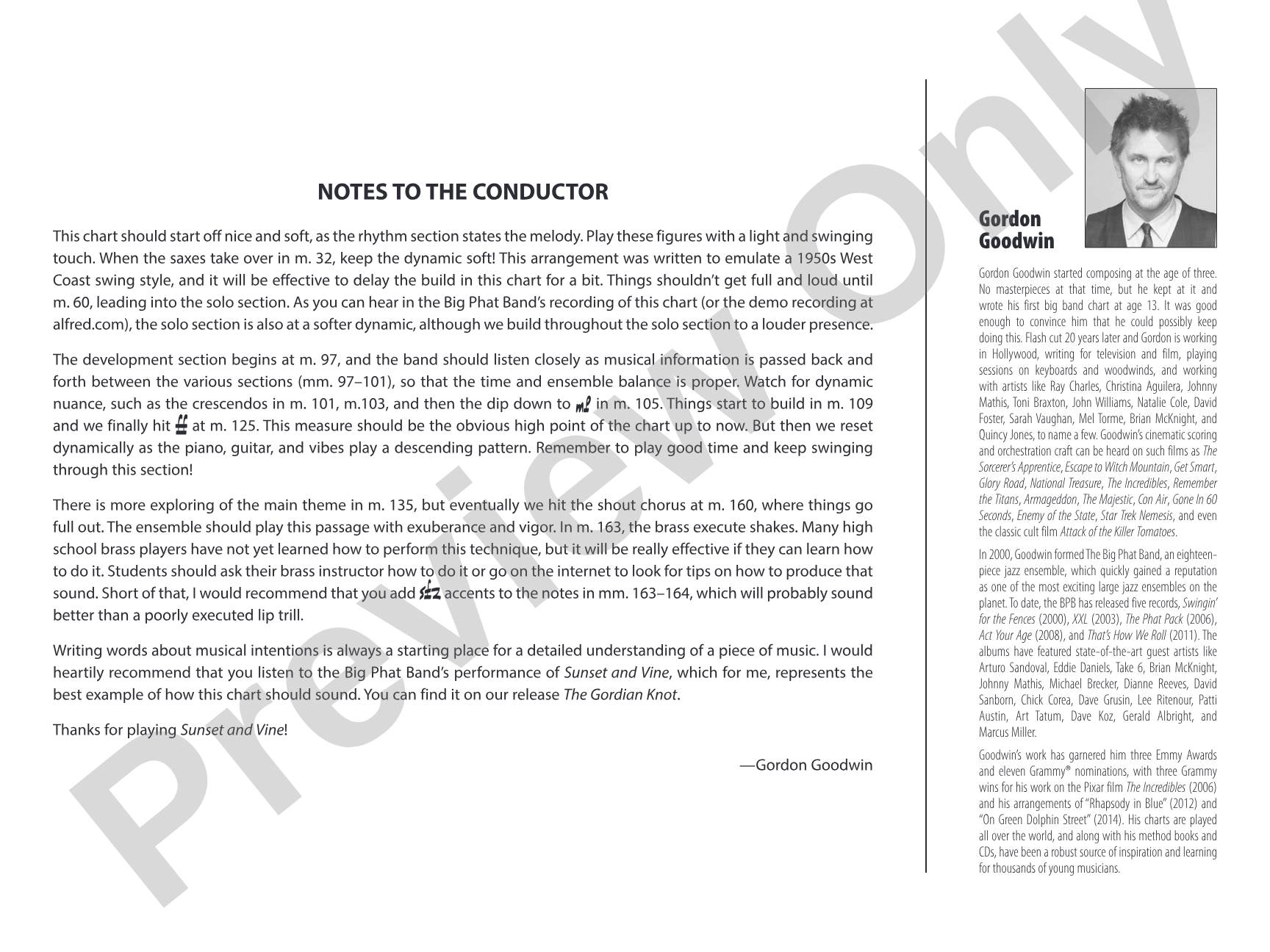 Sunset and Vine: Jazz Ensemble Conductor Score & Parts