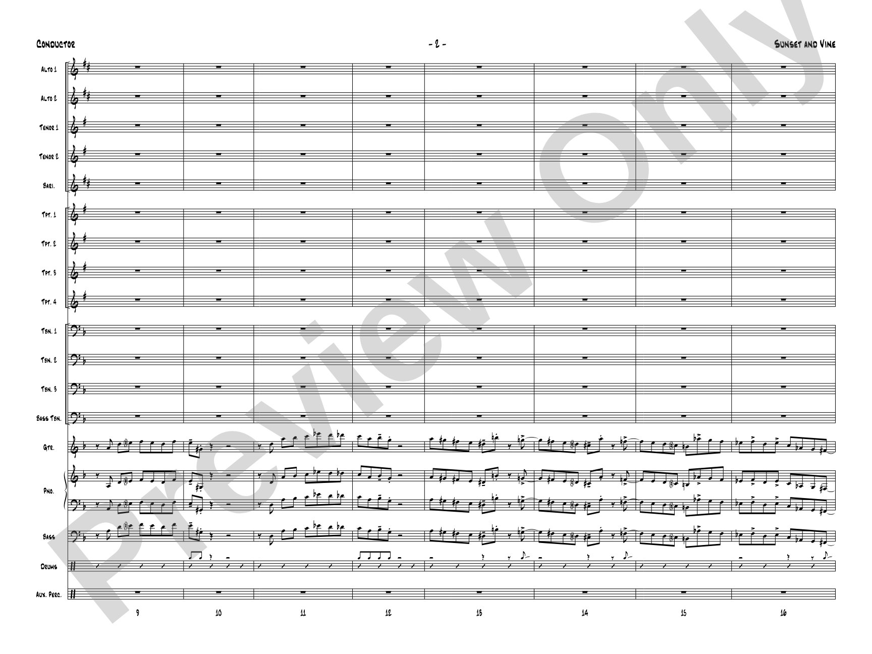 Sunset and Vine: Jazz Ensemble Conductor Score & Parts