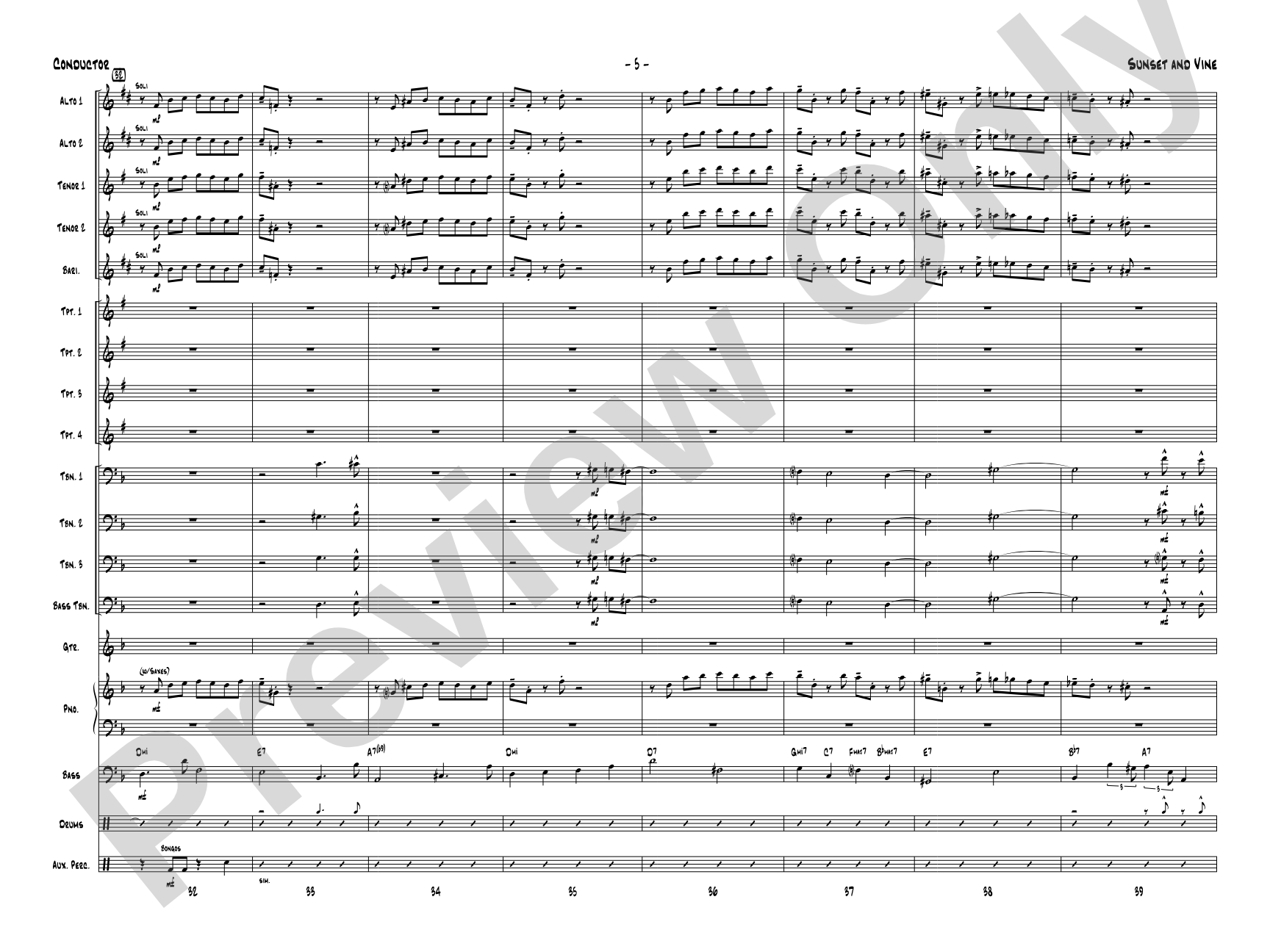 Sunset and Vine: Jazz Ensemble Conductor Score & Parts