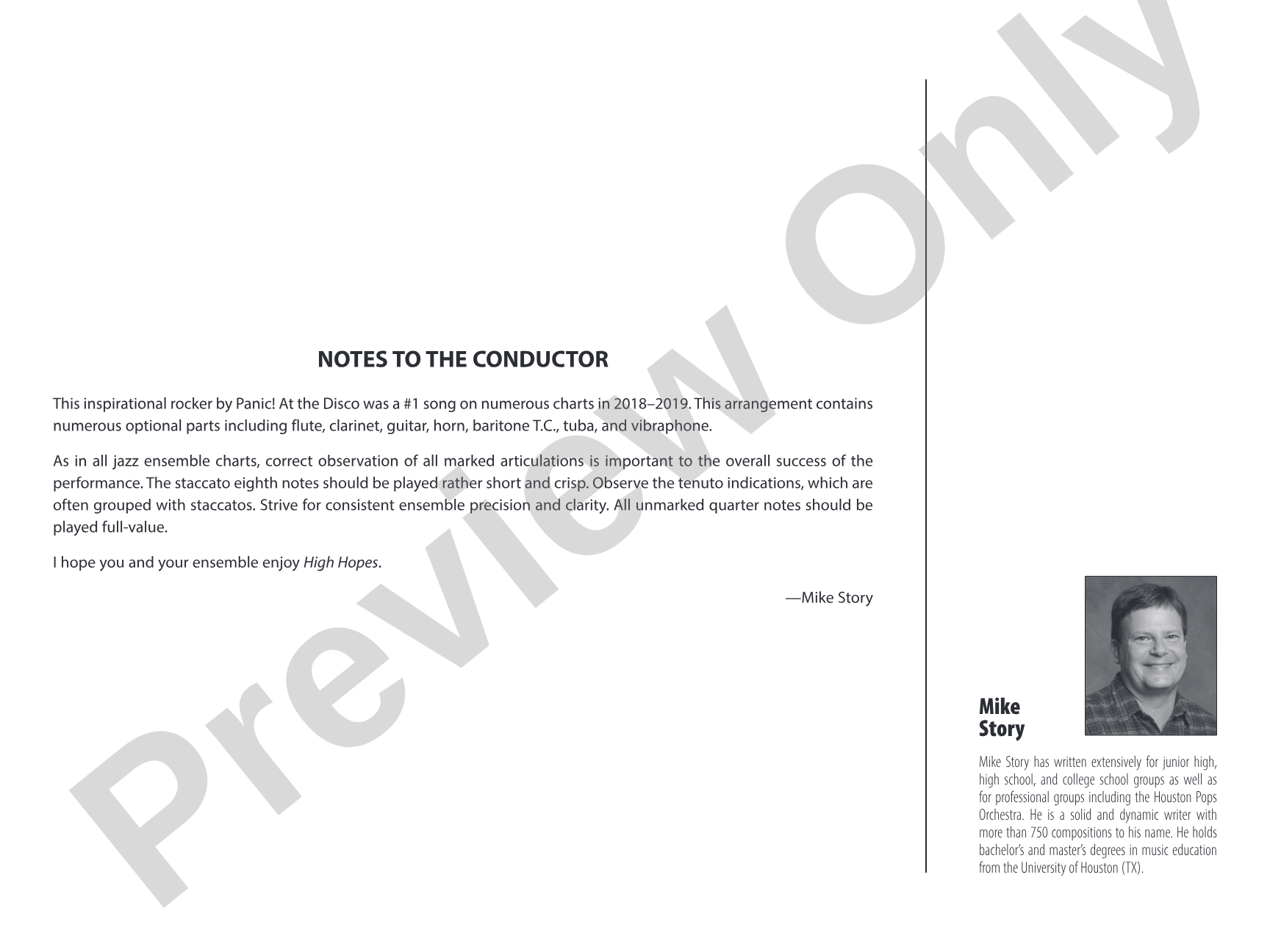 High Hopes: Jazz Ensemble Conductor Score & Parts