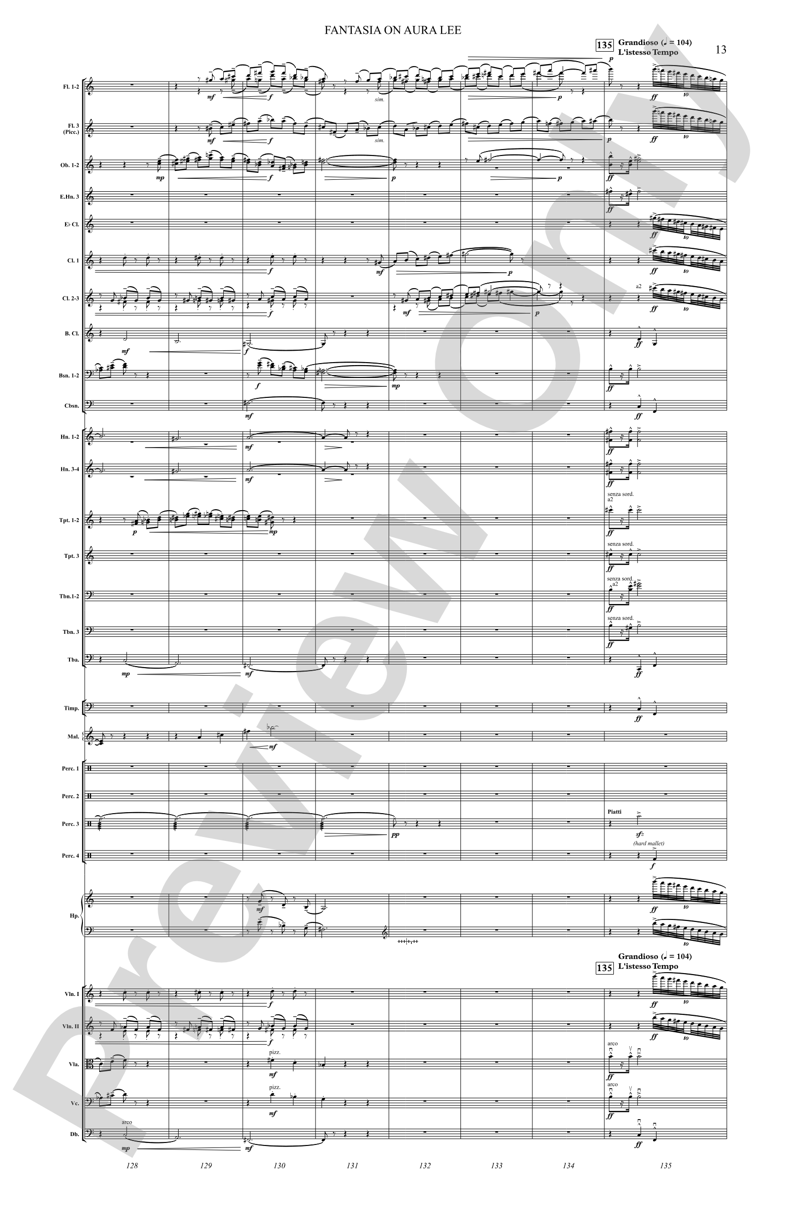Fantasia on Aura Lee: Full Orchestra Conductor Score & Parts
