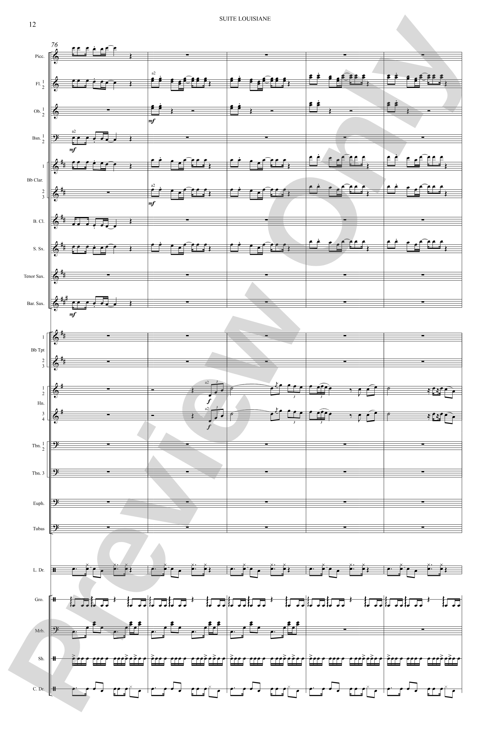 Suite Louisiane: Score