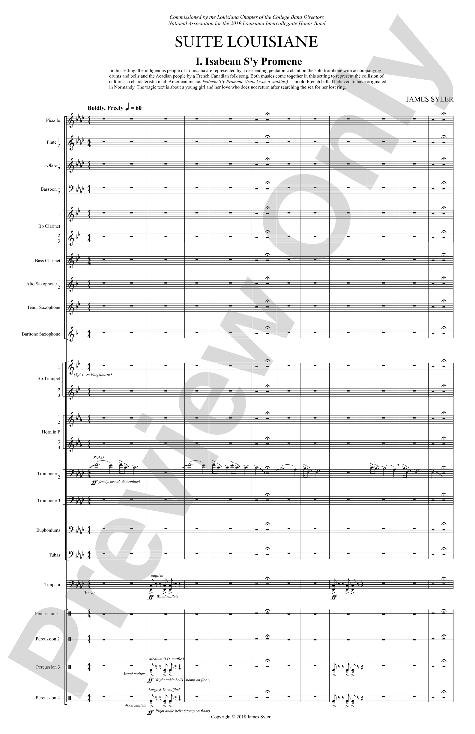 Suite Louisiane: Score