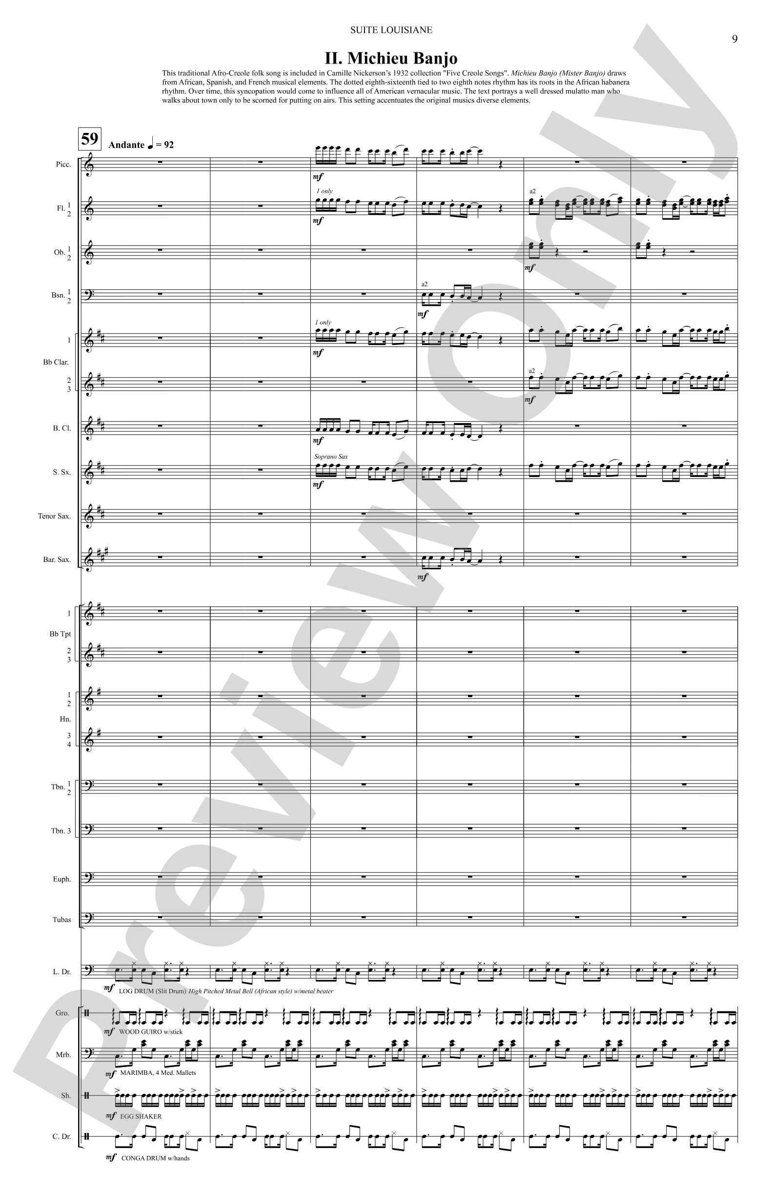 Suite Louisiane: Score