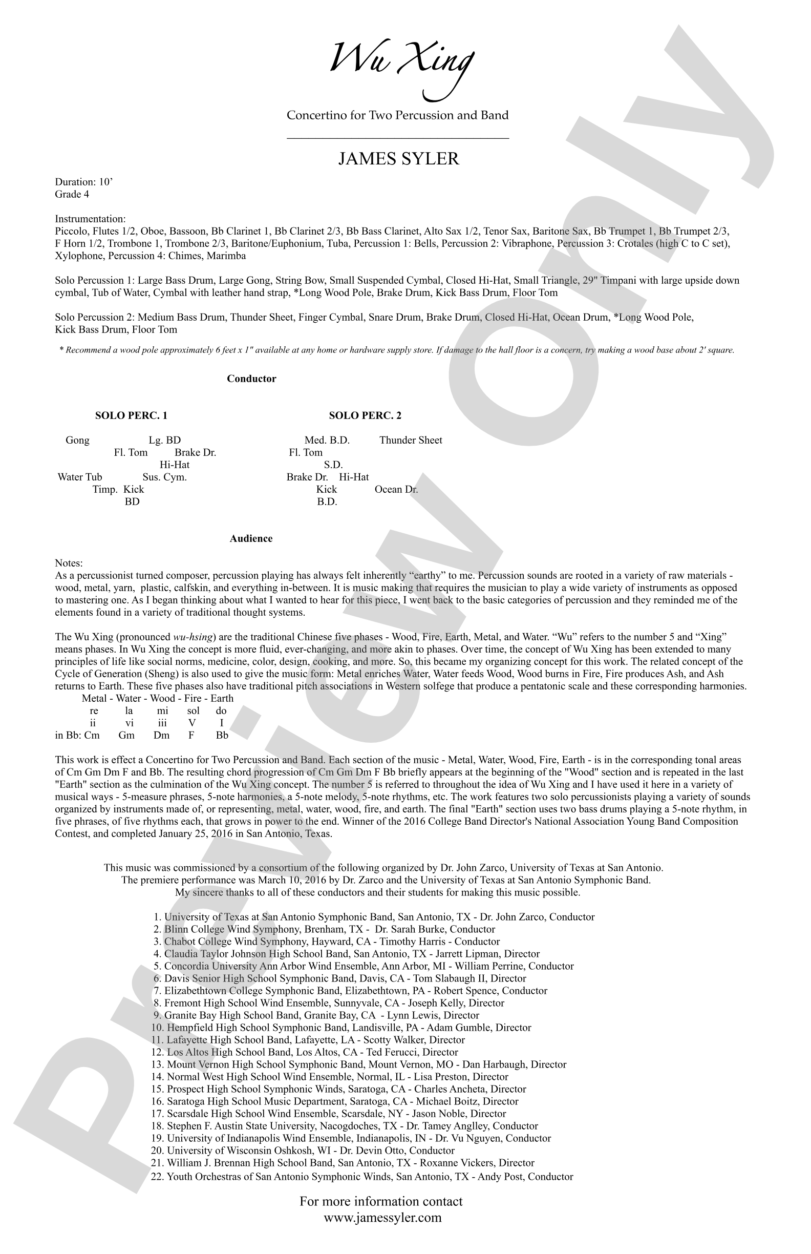 Wu Xing: Concert Band Conductor Score & Parts