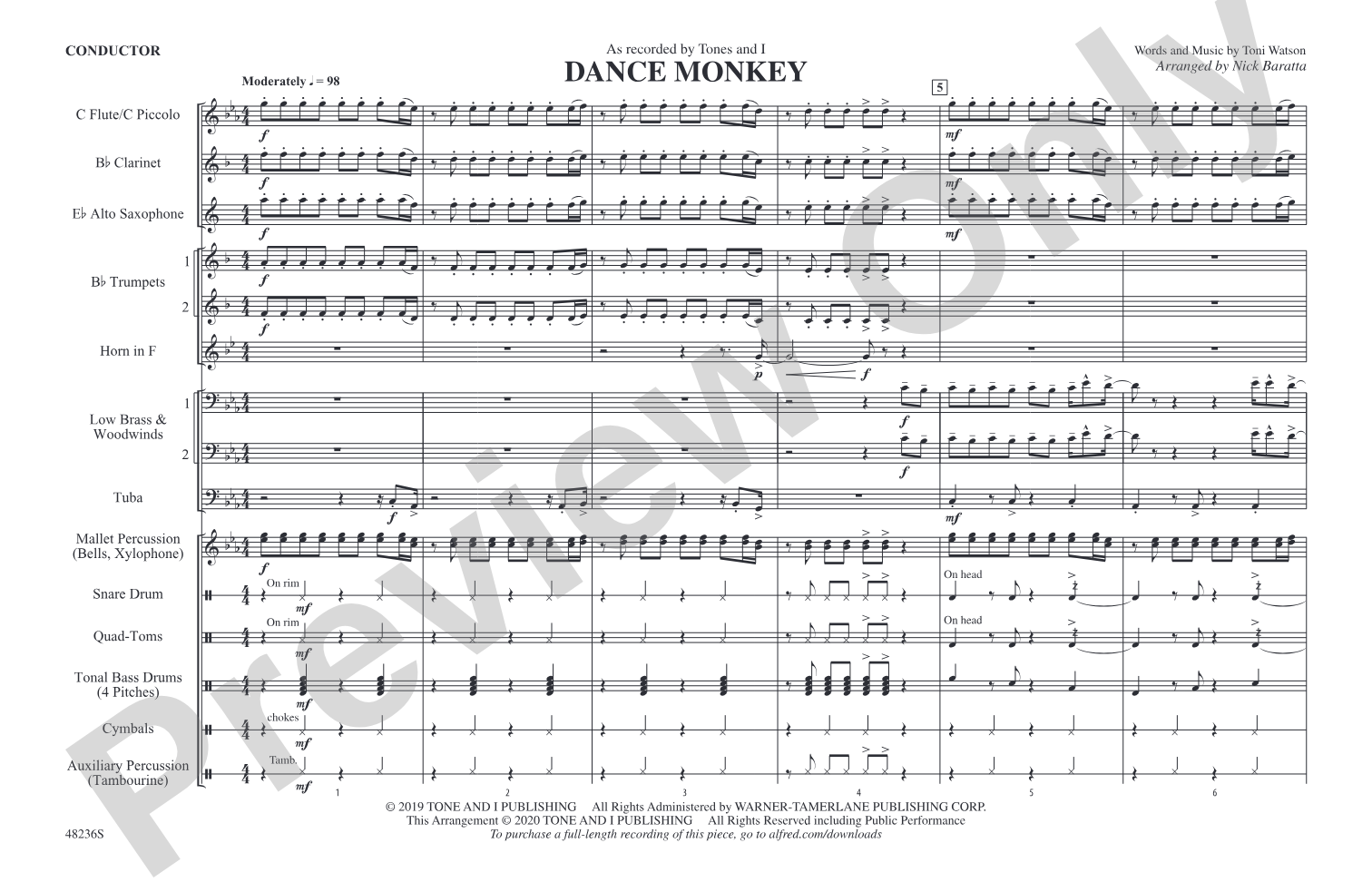Dance Monkey: Marching Band Conductor Score & Parts