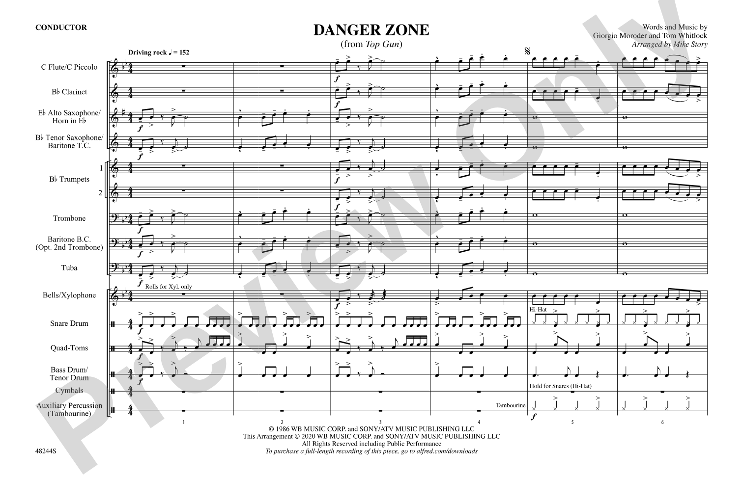 Danger Zone: Marching Band Conductor Score & Parts