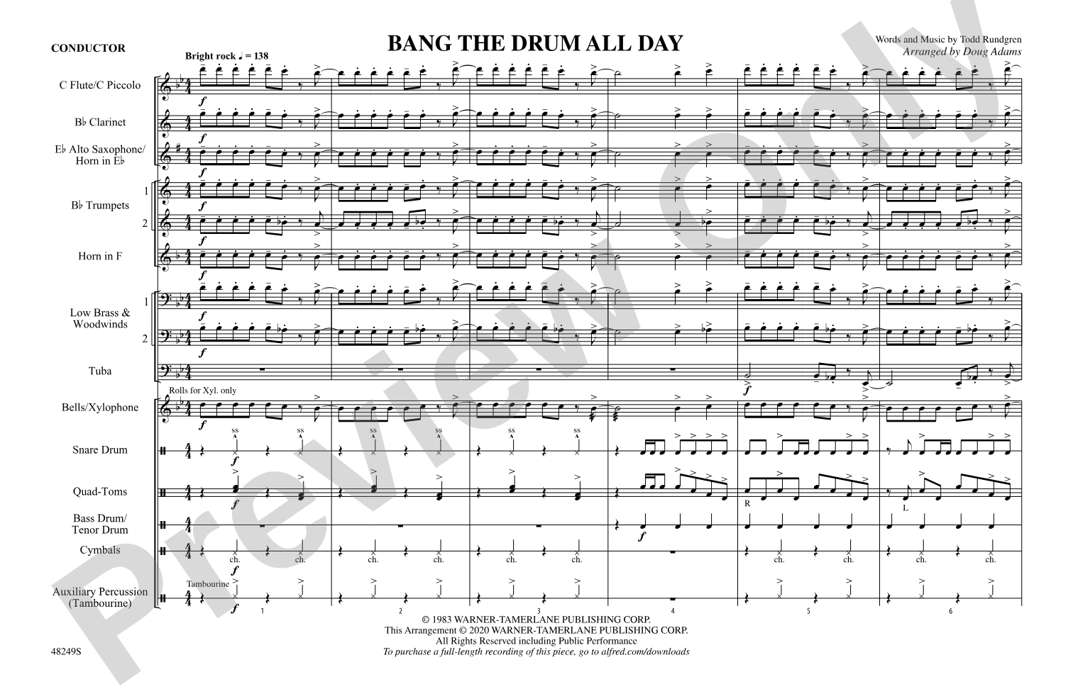 Bang the Drum All Day: Marching Band Conductor Score & Parts