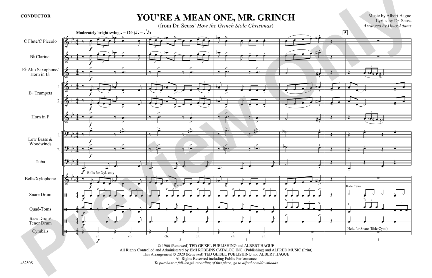 You're a Mean One, Mr. Grinch: Marching Band Conductor Score & Parts