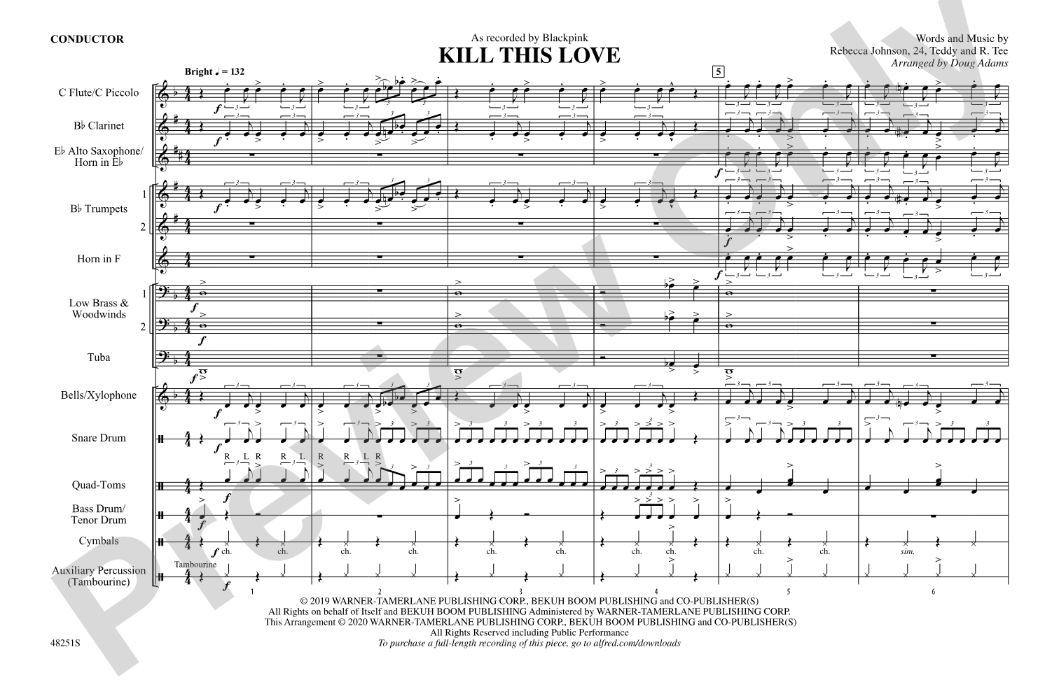 Kill This Love: Marching Band Conductor Score & Parts