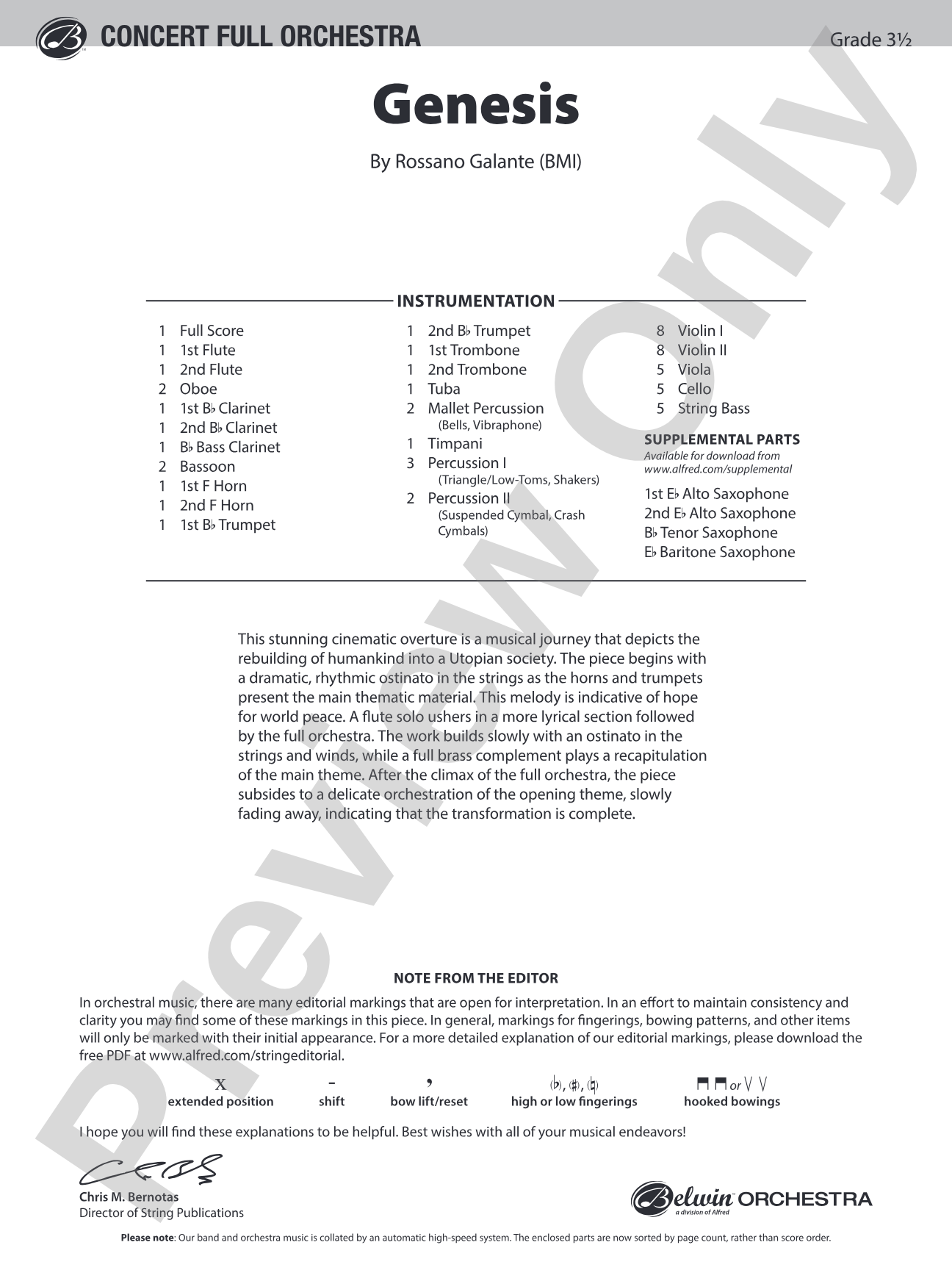 Genesis: Full Orchestra Conductor Score & Parts