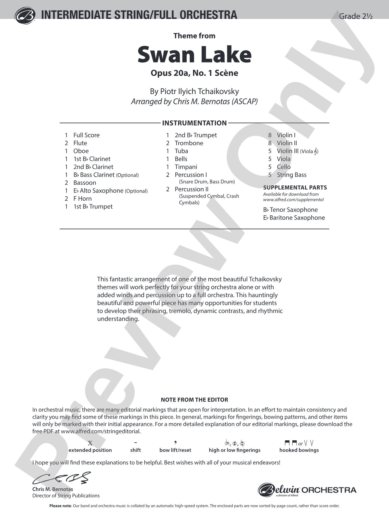 Theme from Swan Lake: Full Orchestra Conductor Score & Parts