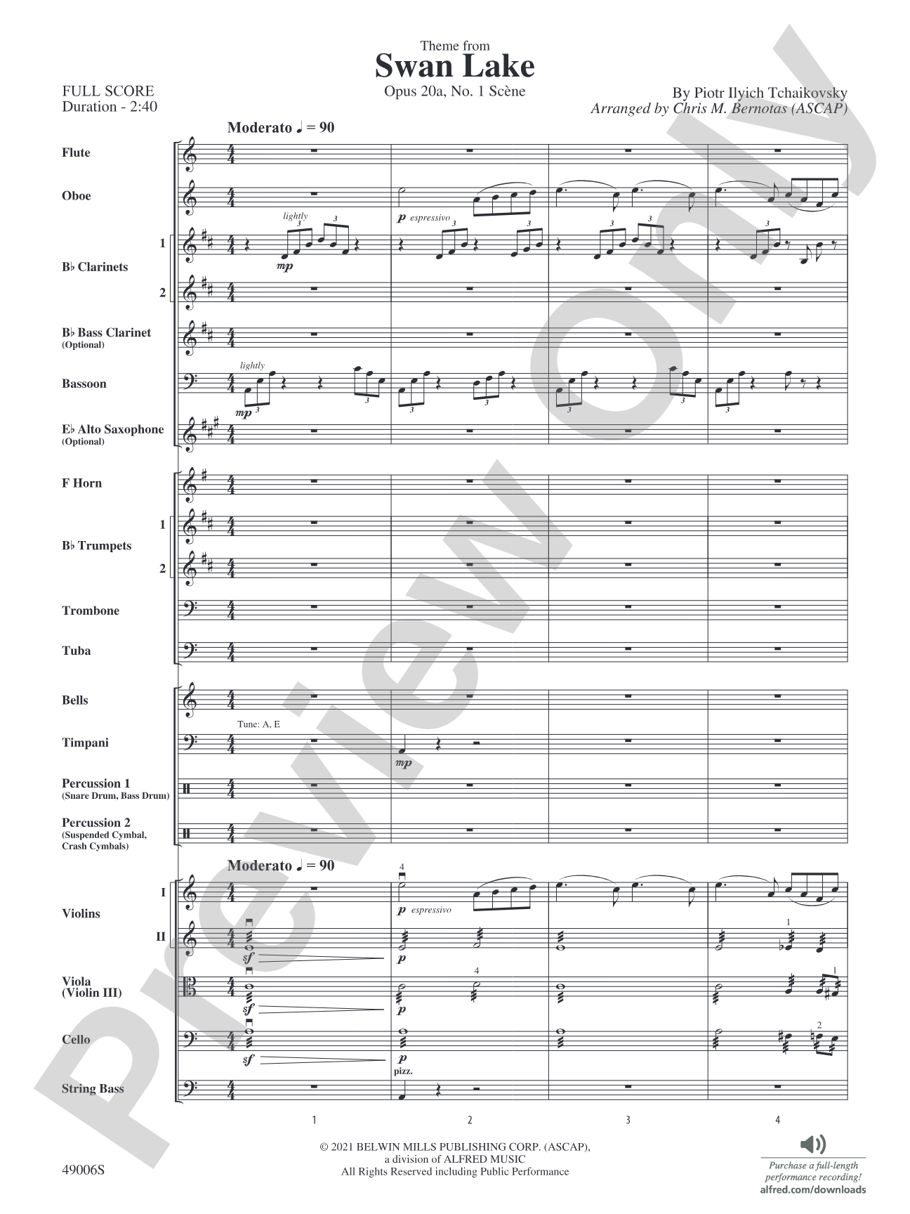Theme from Swan Lake: Full Orchestra Conductor Score & Parts