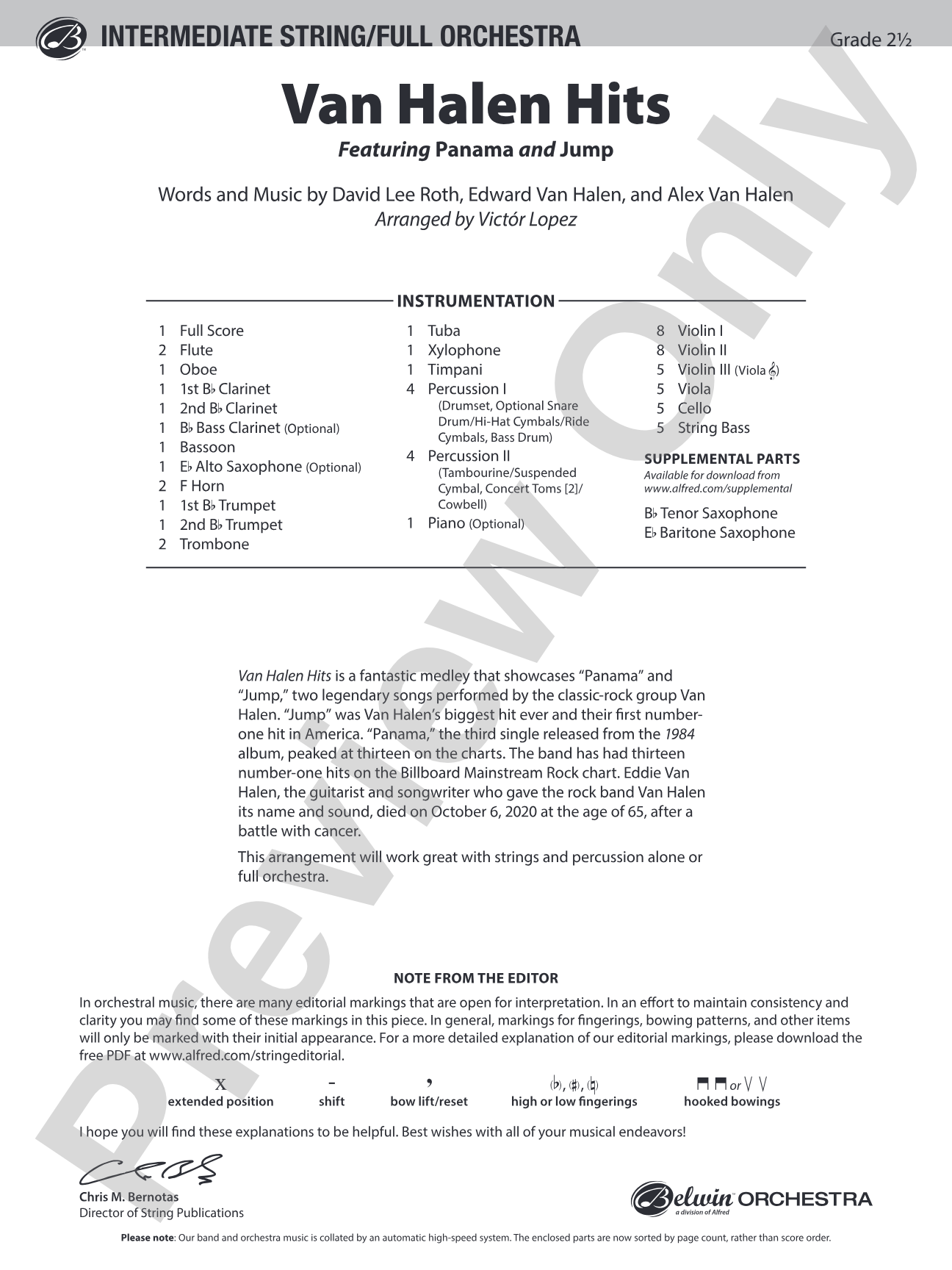 Van Halen Hits: Full Orchestra Conductor Score & Parts