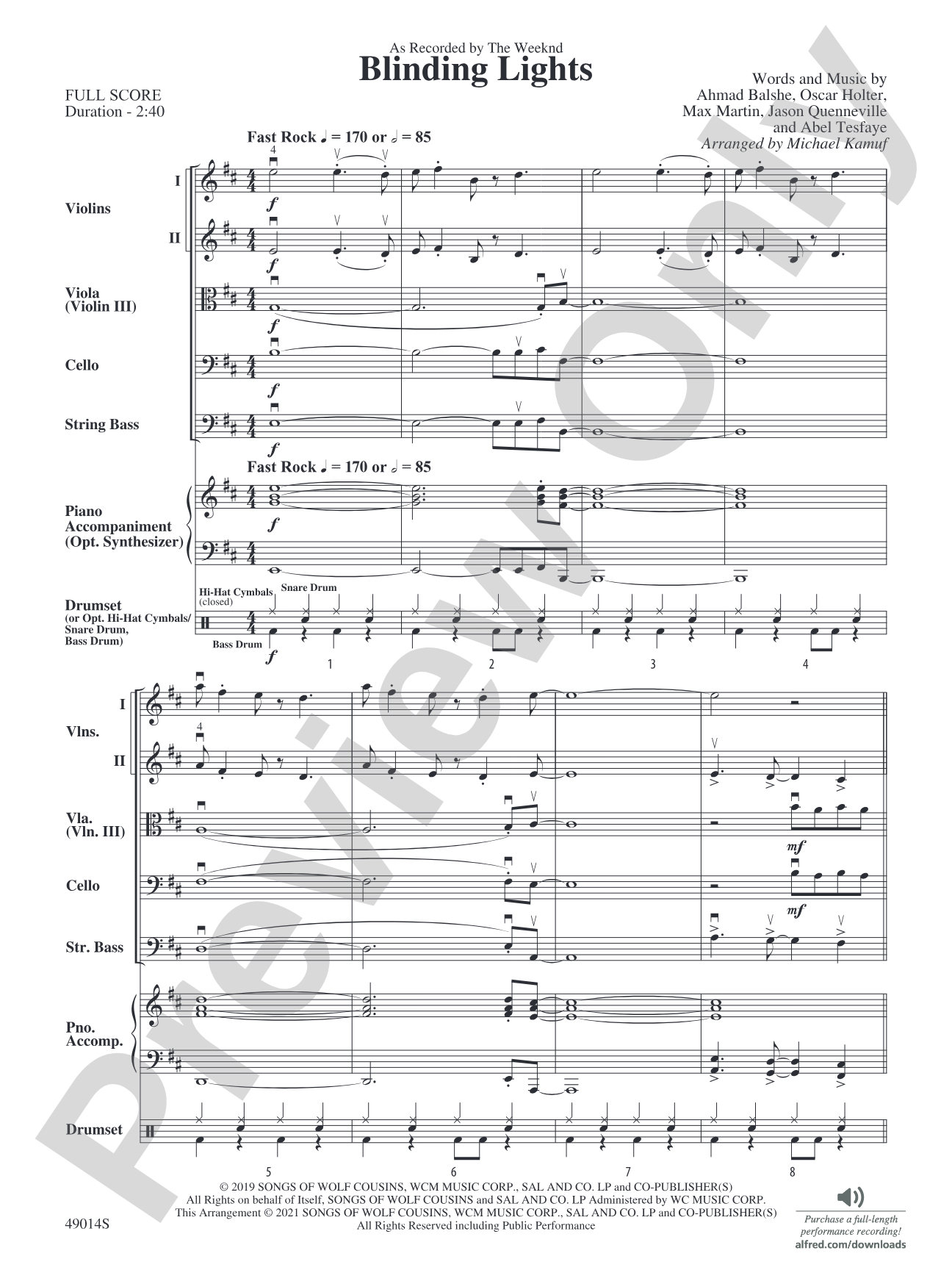 Blinding Lights: String Orchestra Conductor Score & Parts