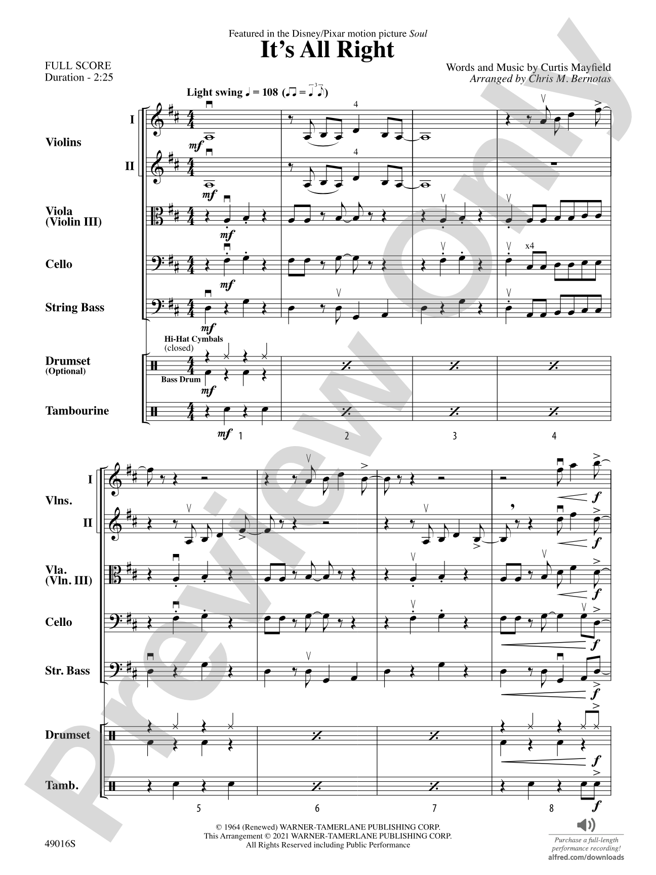 It's All Right: Flexible String Ensemble Conductor Score & Parts