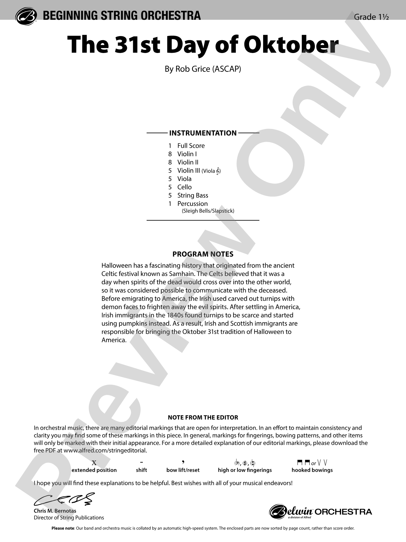 The 31st Day of Oktober: String Orchestra Conductor Score & Parts