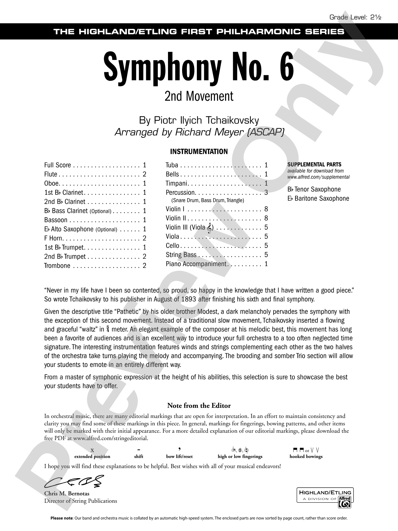 Symphony No. 6: Full Orchestra Conductor Score & Parts