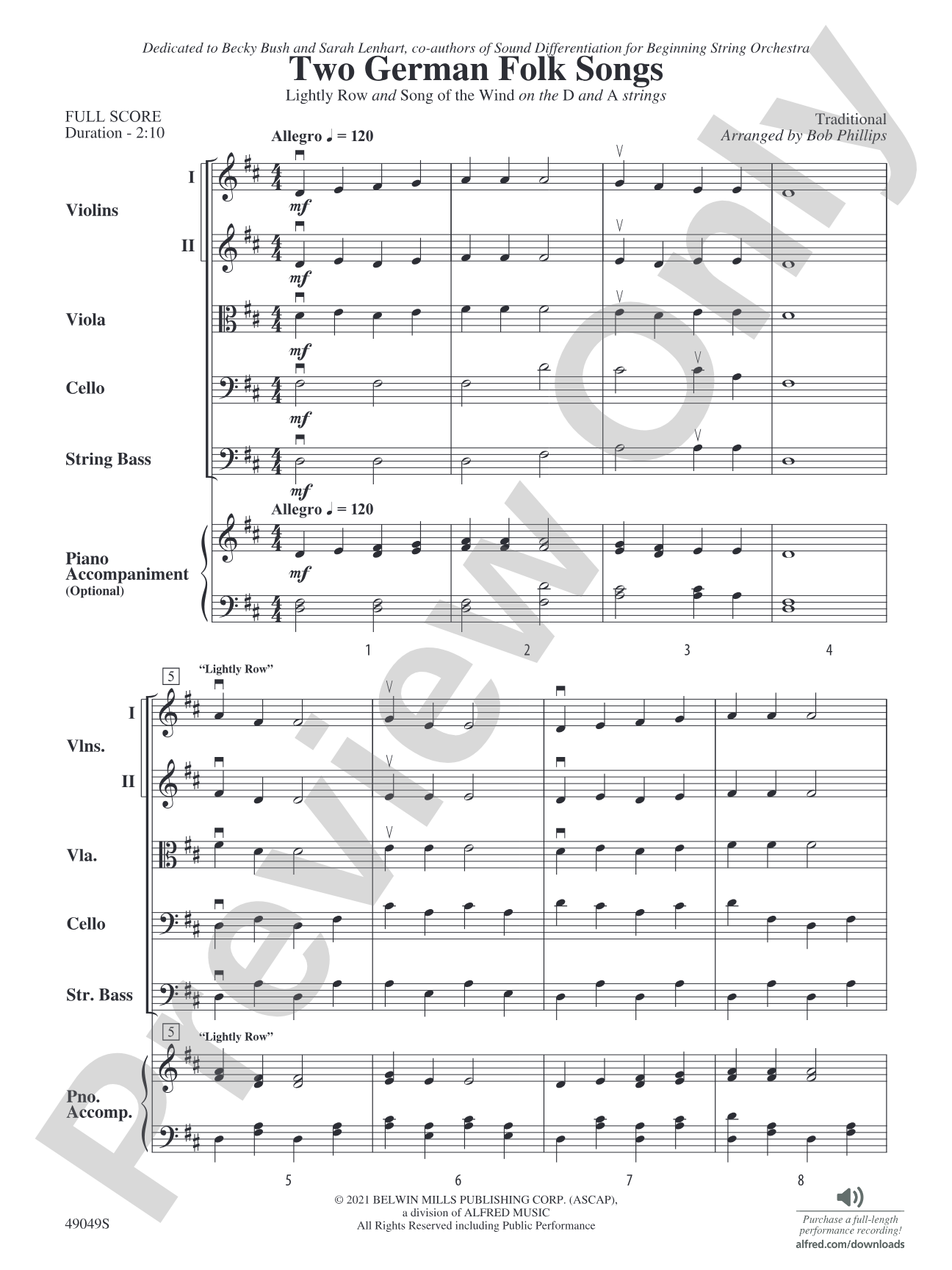 Two German Folk Songs: String Orchestra Conductor Score & Parts