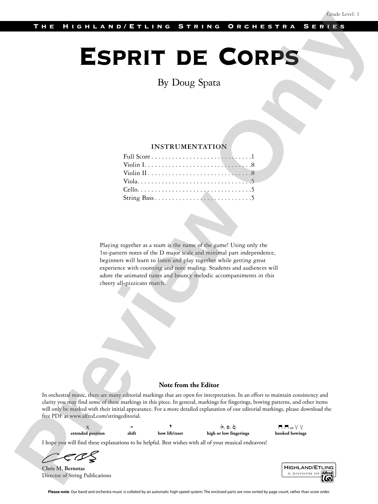 Esprit de Corps: String Orchestra Conductor Score & Parts