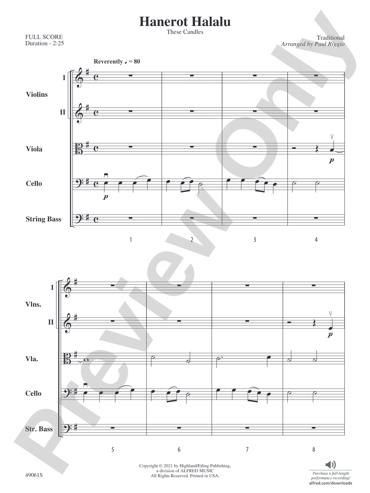 Hanerot Halalu: String Orchestra Conductor Score & Parts