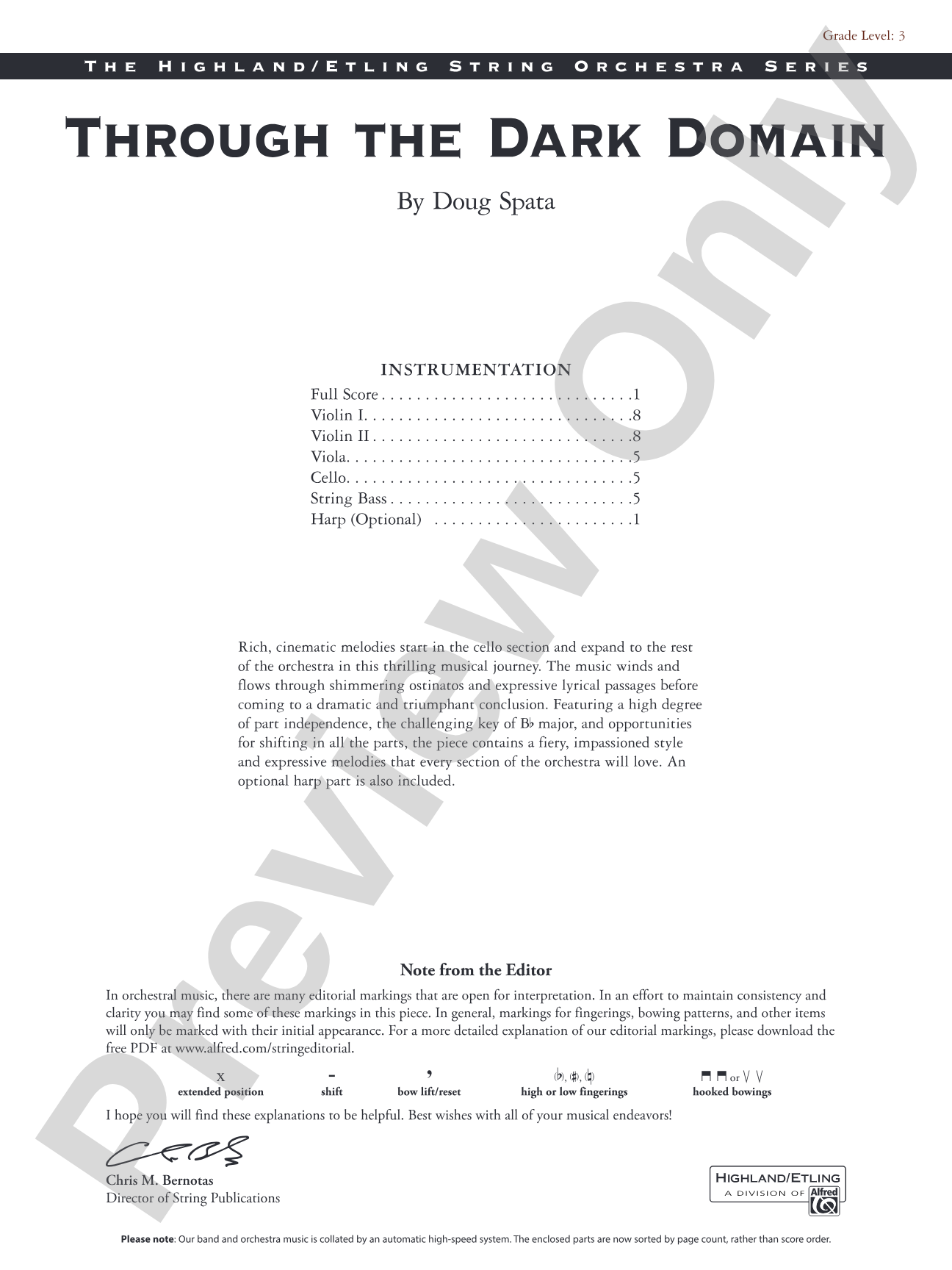 Through the Dark Domain: String Orchestra Conductor Score & Parts