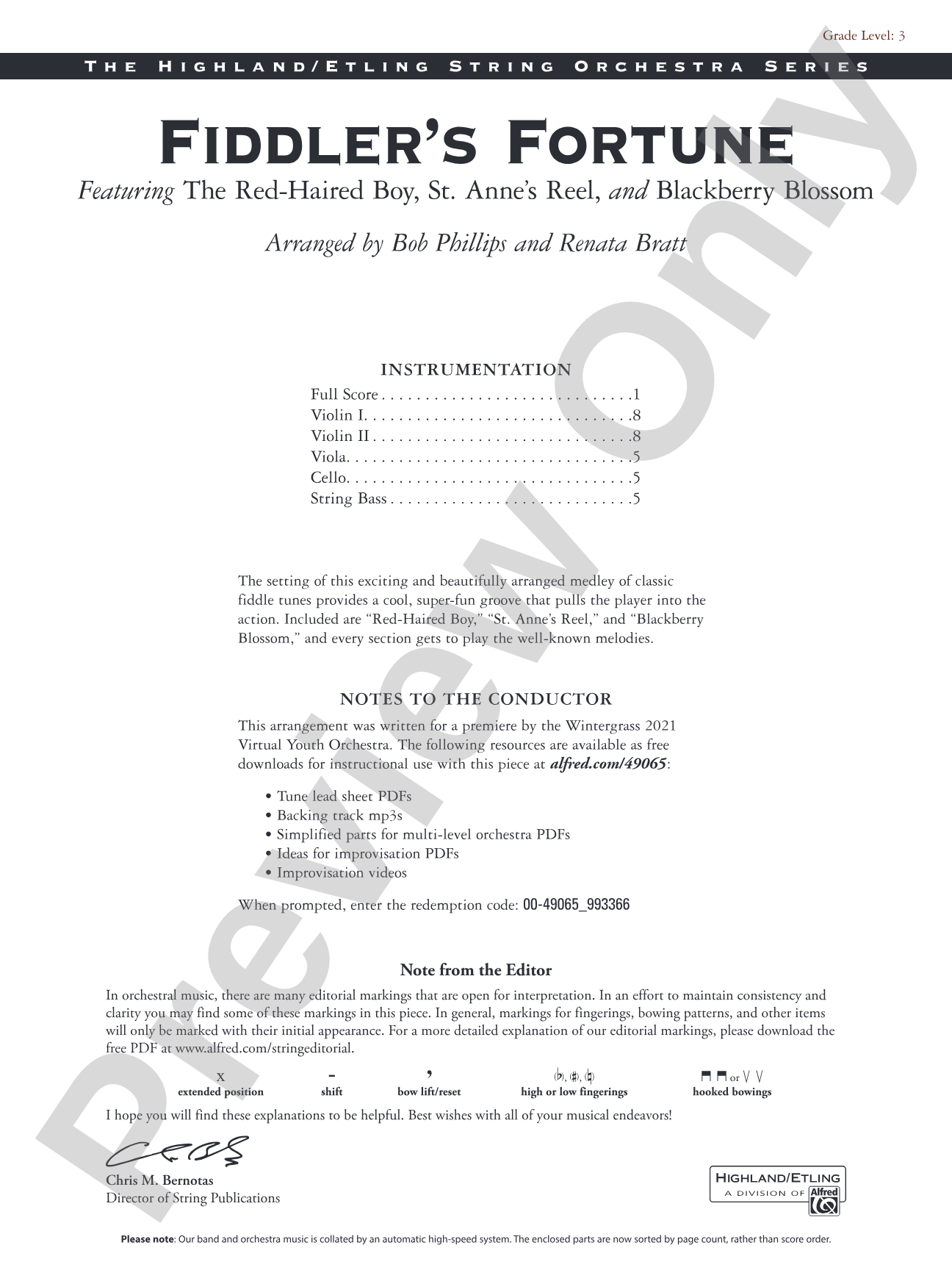 Fiddler's Fortune: String Orchestra Conductor Score & Parts