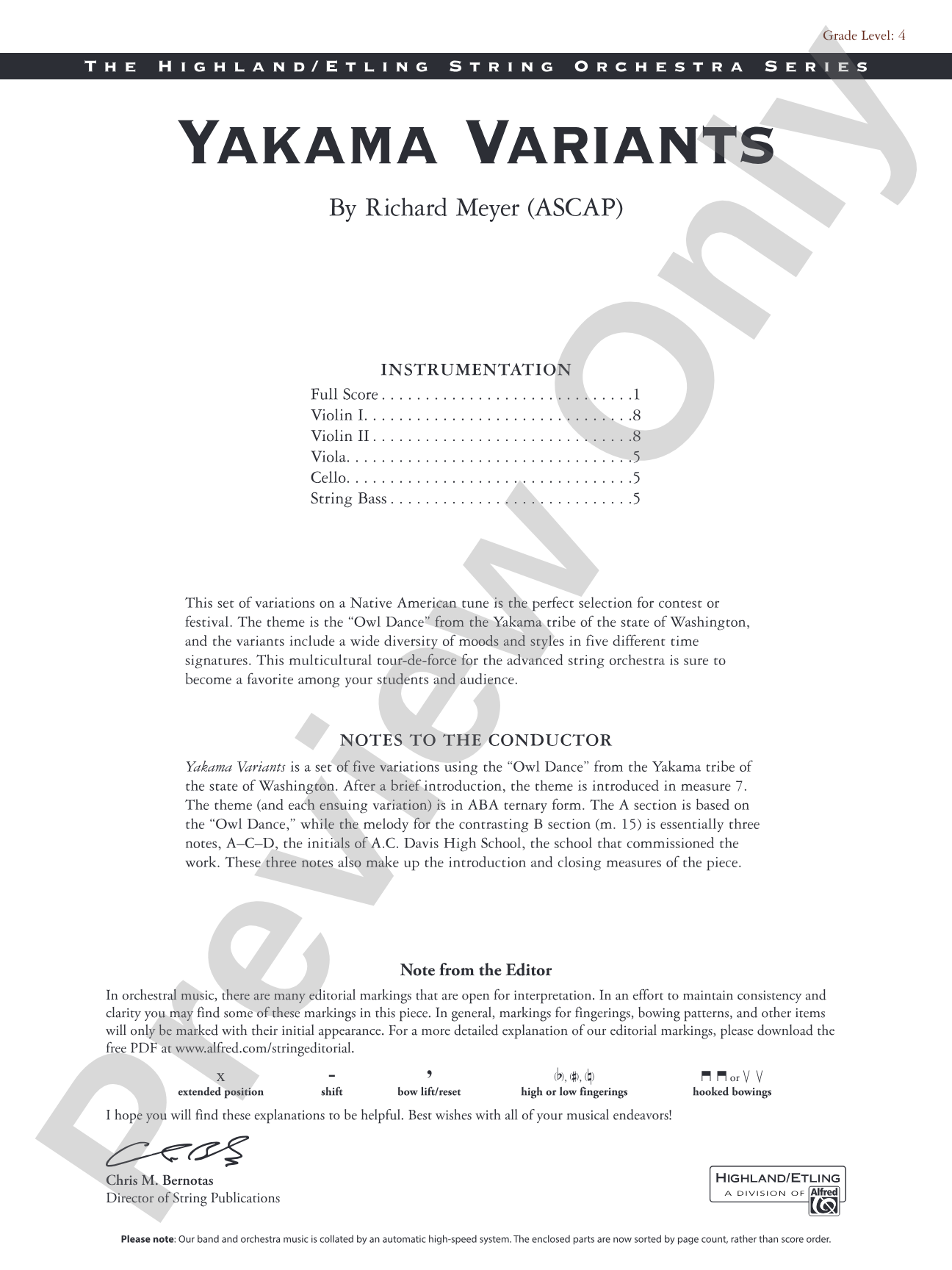 Yakama Variants: String Orchestra Conductor Score & Parts