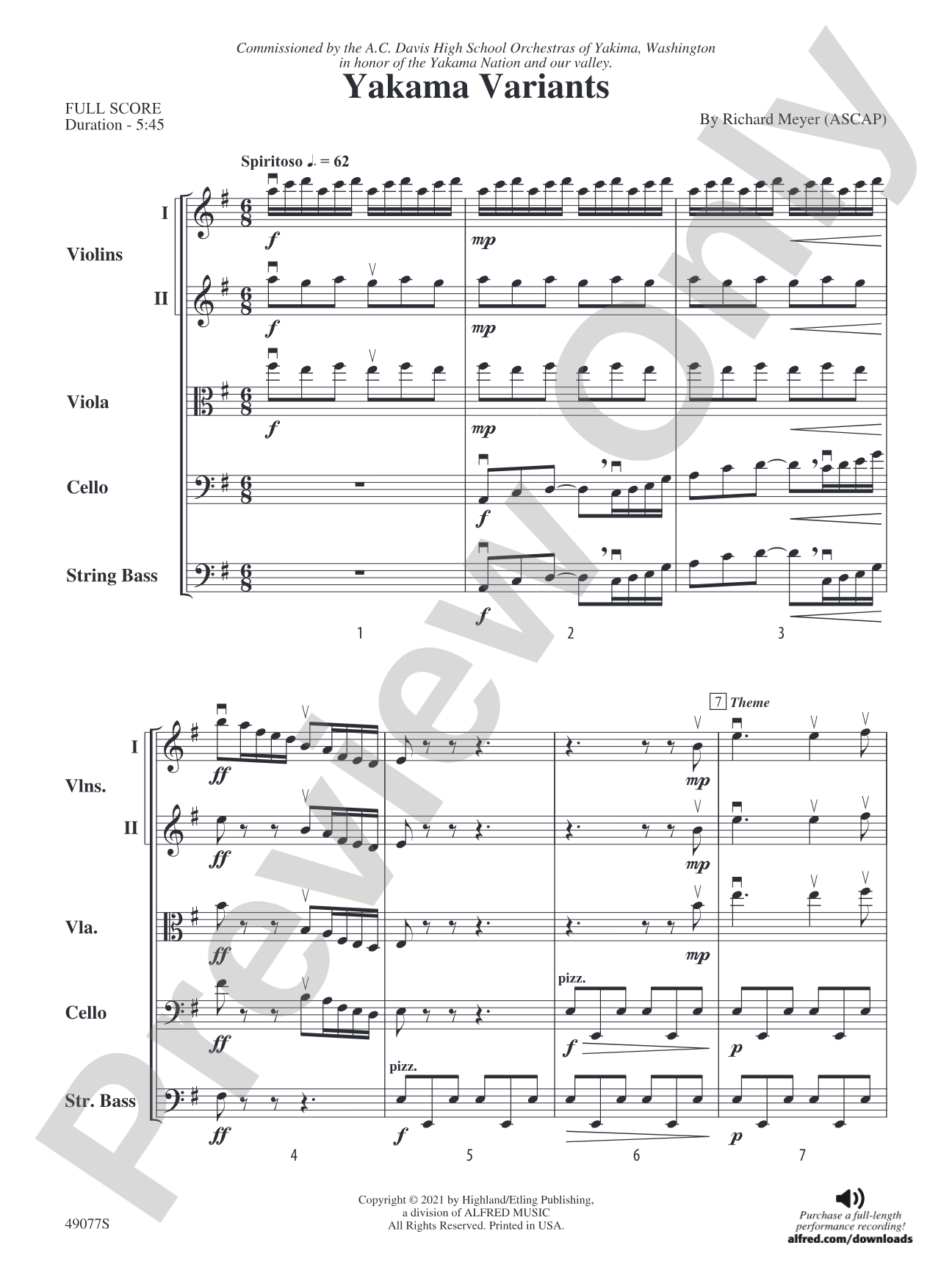 Yakama Variants: String Orchestra Conductor Score & Parts
