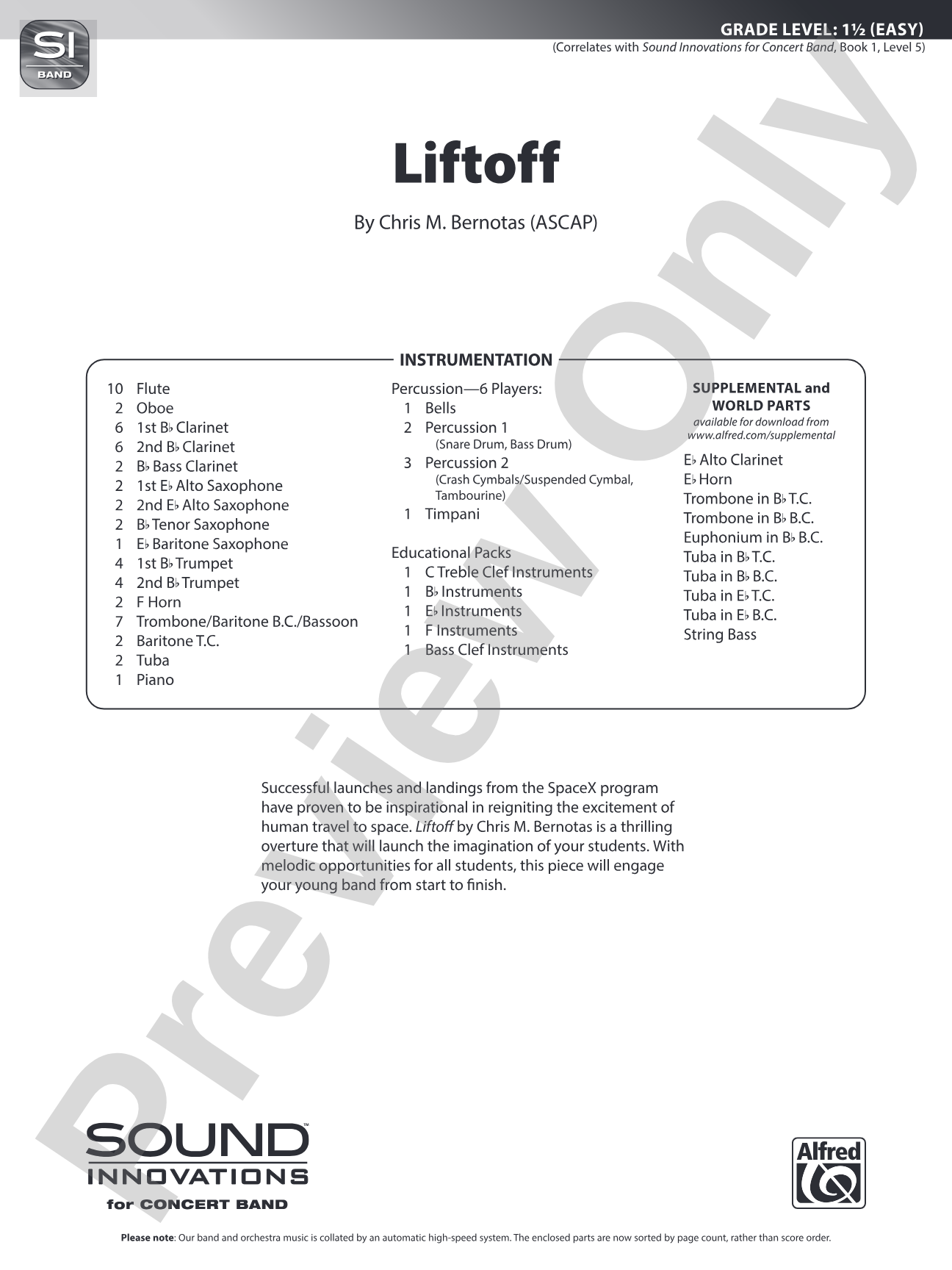 Liftoff: Concert Band Conductor Score & Parts