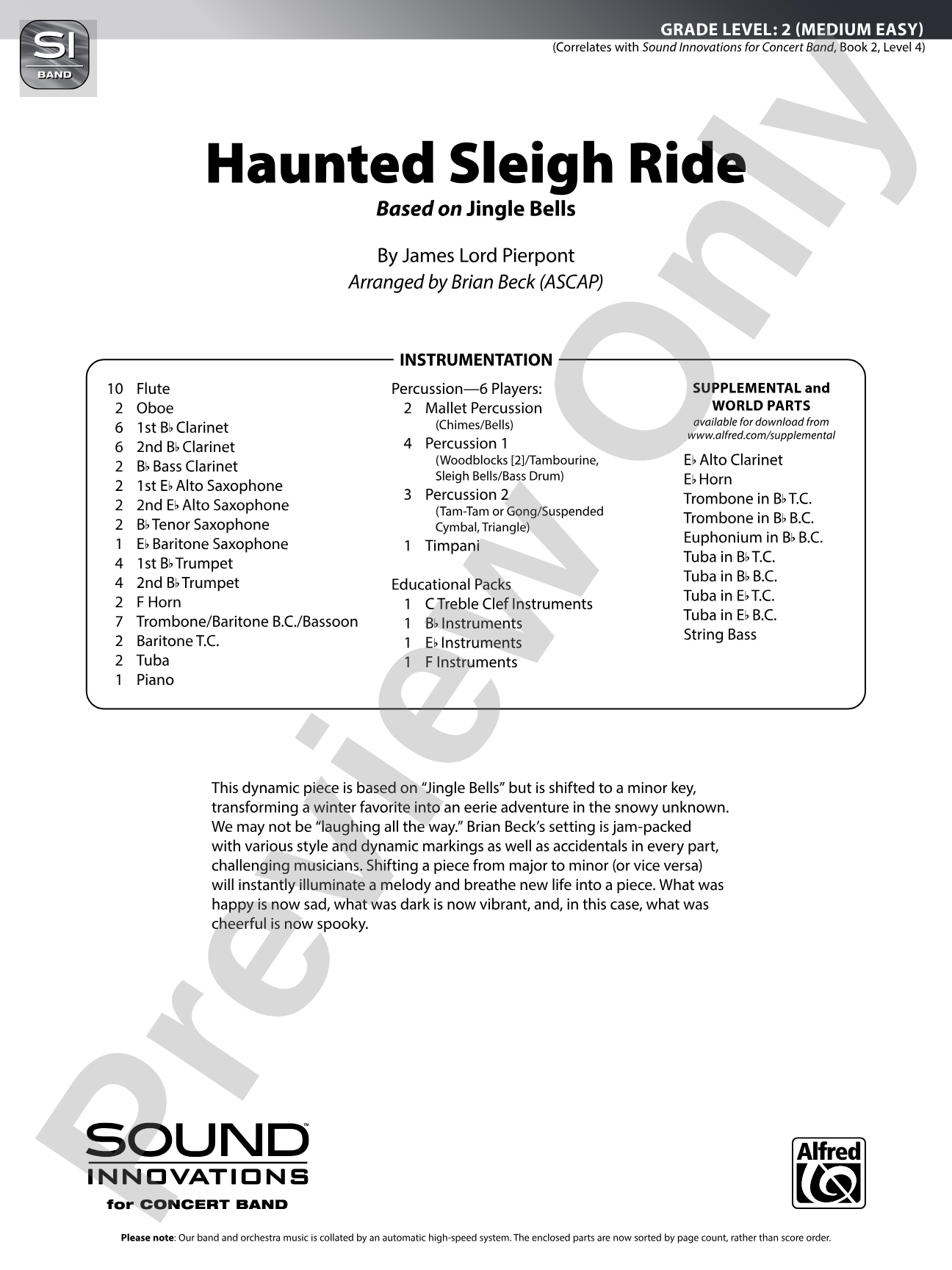 Haunted Sleigh Ride: Concert Band Conductor Score & Parts