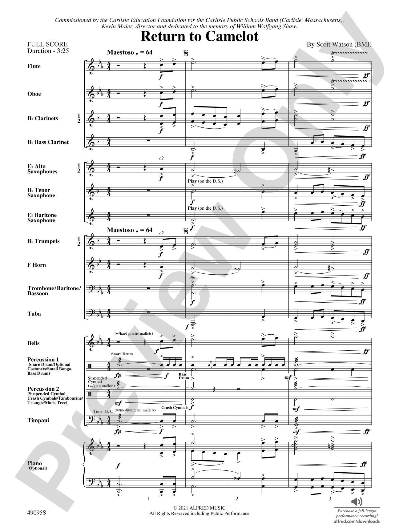 Return to Camelot: Concert Band Conductor Score & Parts