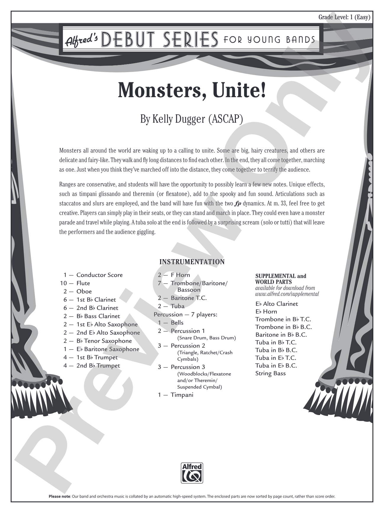 Monsters, Unite!: Concert Band Conductor Score & Parts