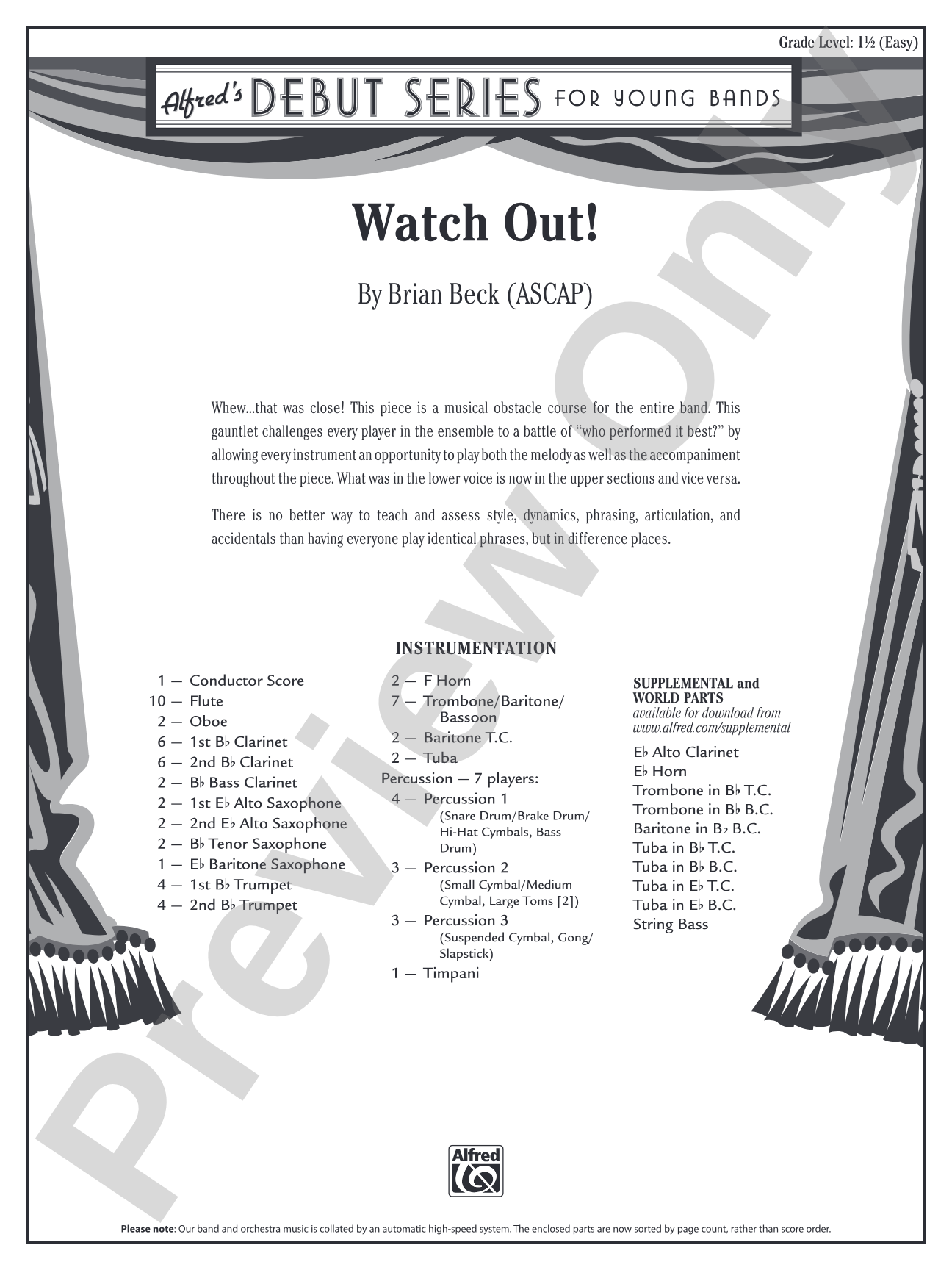Watch Out!: Concert Band Conductor Score & Parts