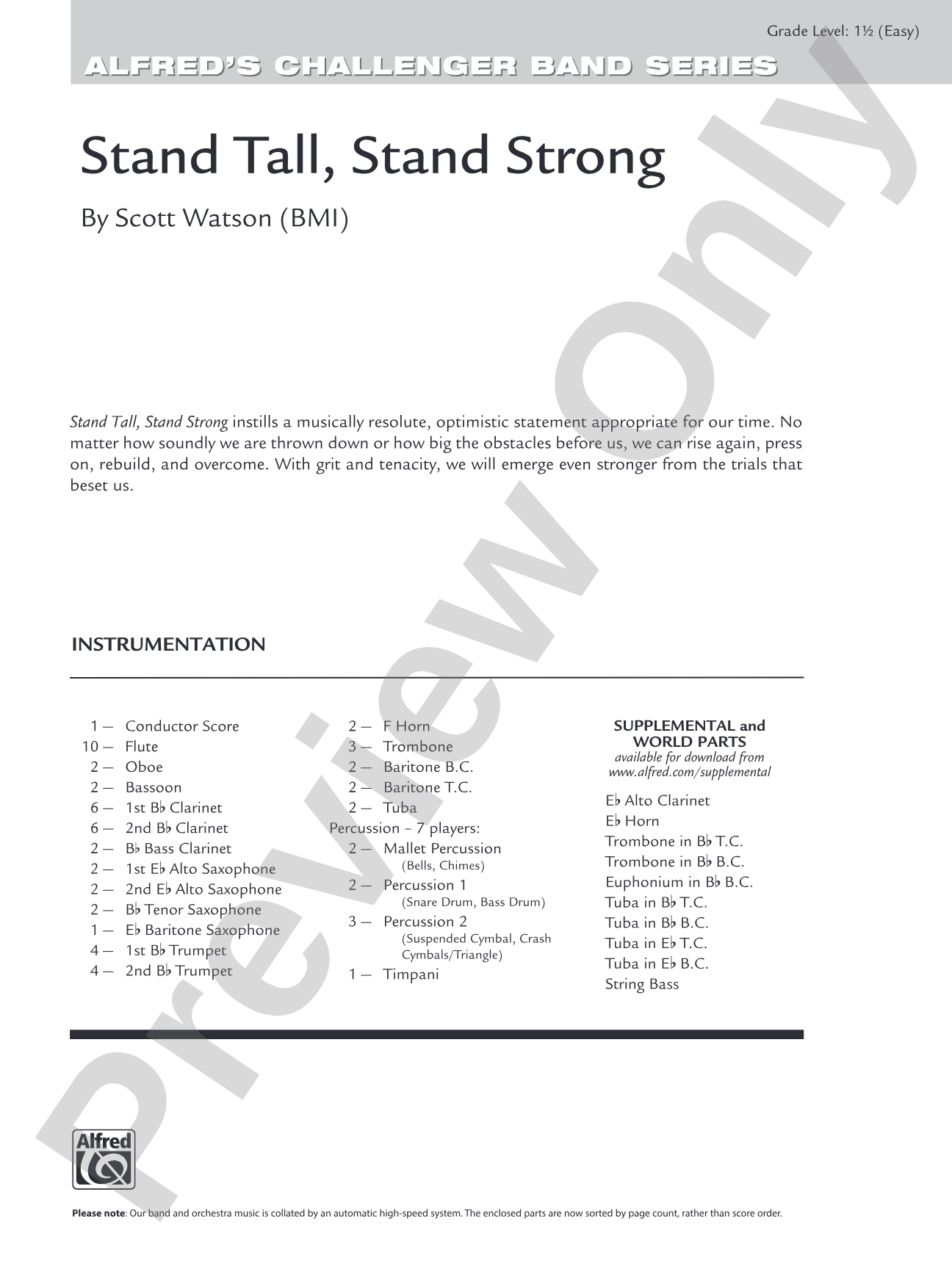 Stand Tall, Stand Strong: Concert Band Conductor Score & Parts