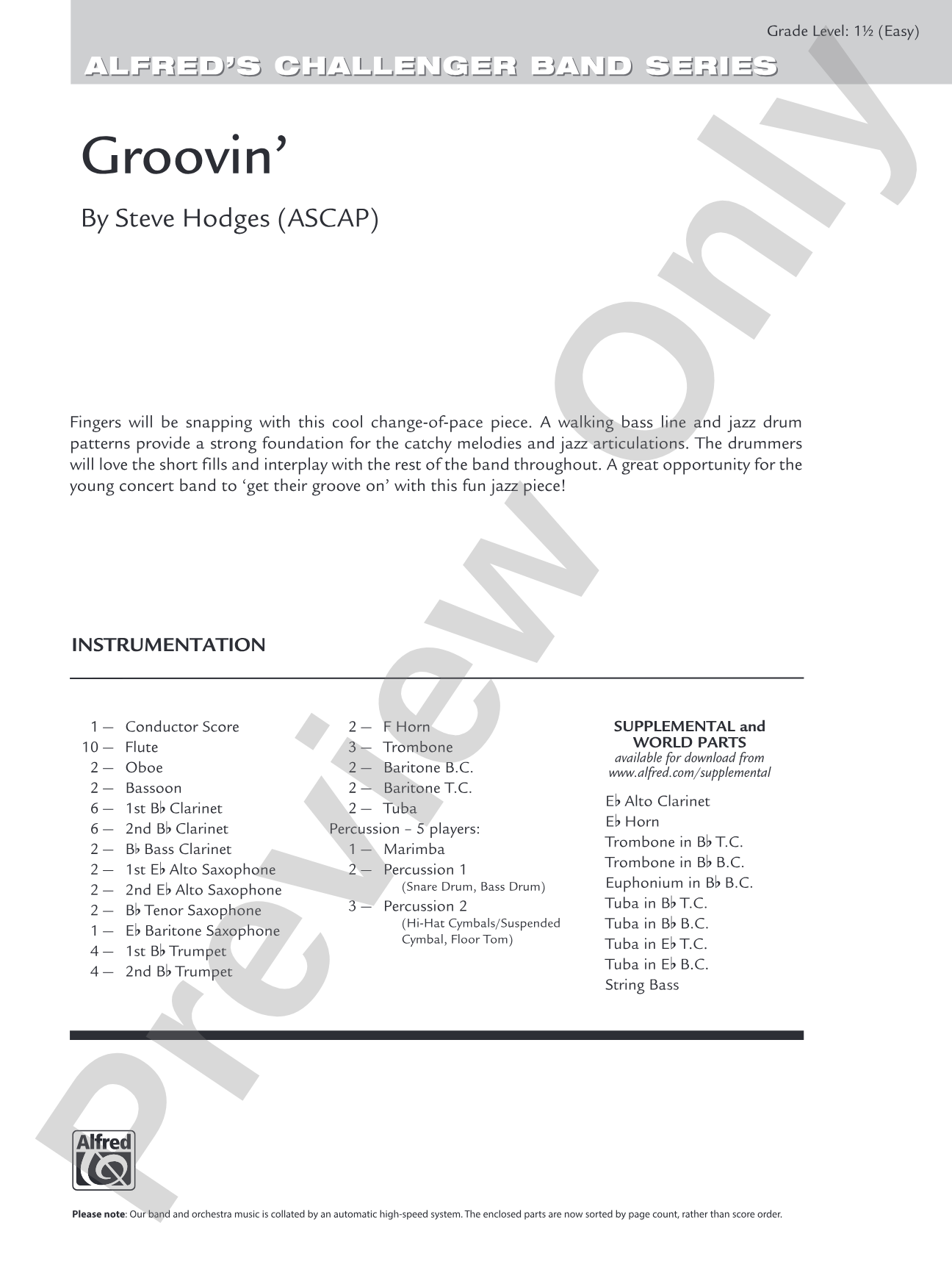 Groovin': Concert Band Conductor Score & Parts