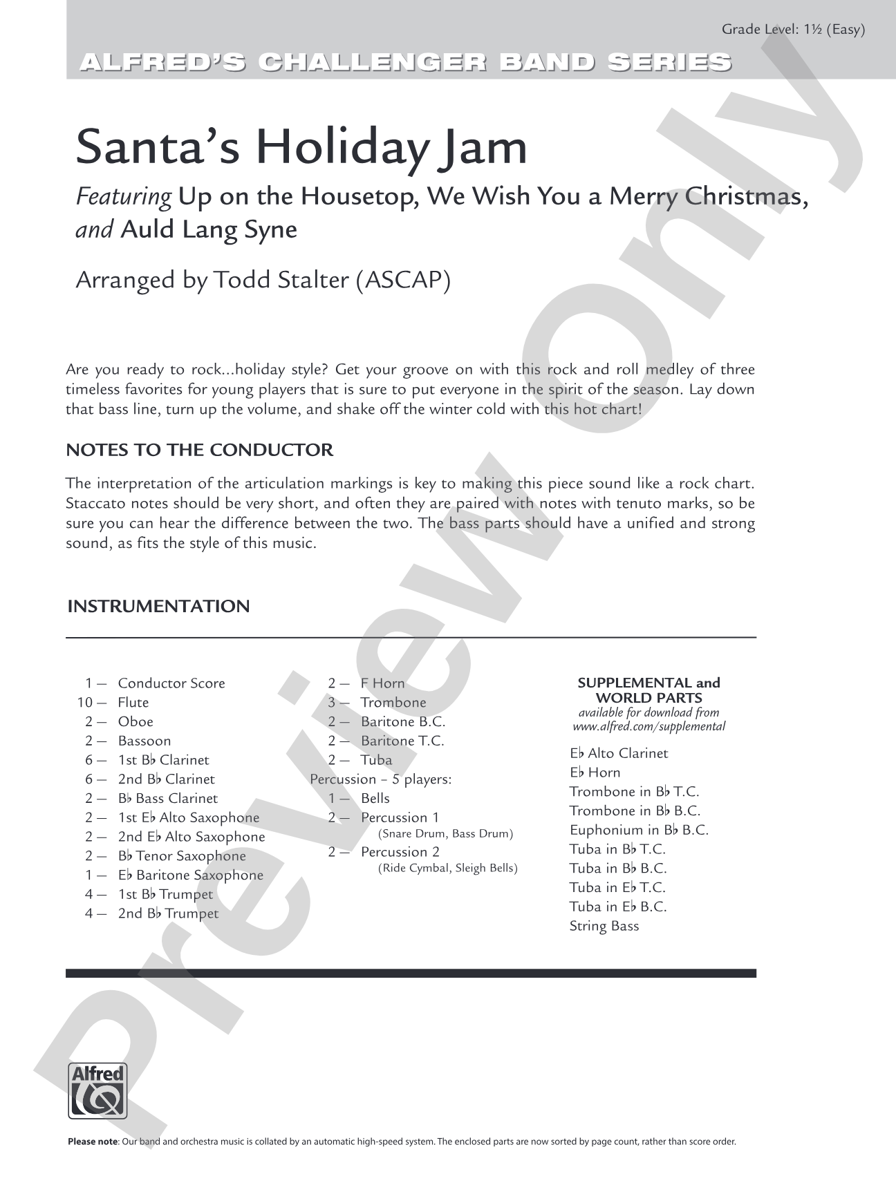 Santa's Holiday Jam: Concert Band Conductor Score & Parts