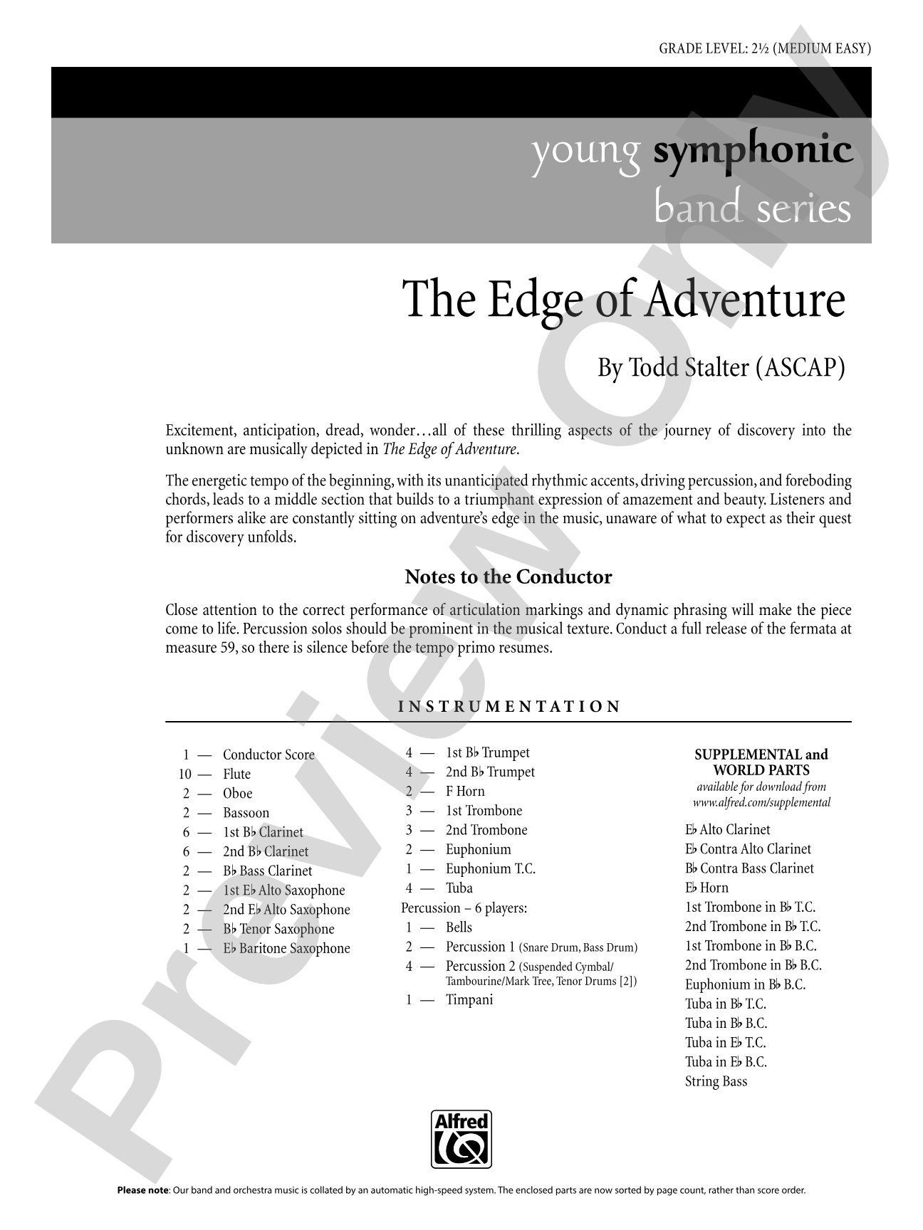 The Edge of Adventure: Concert Band Conductor Score & Parts