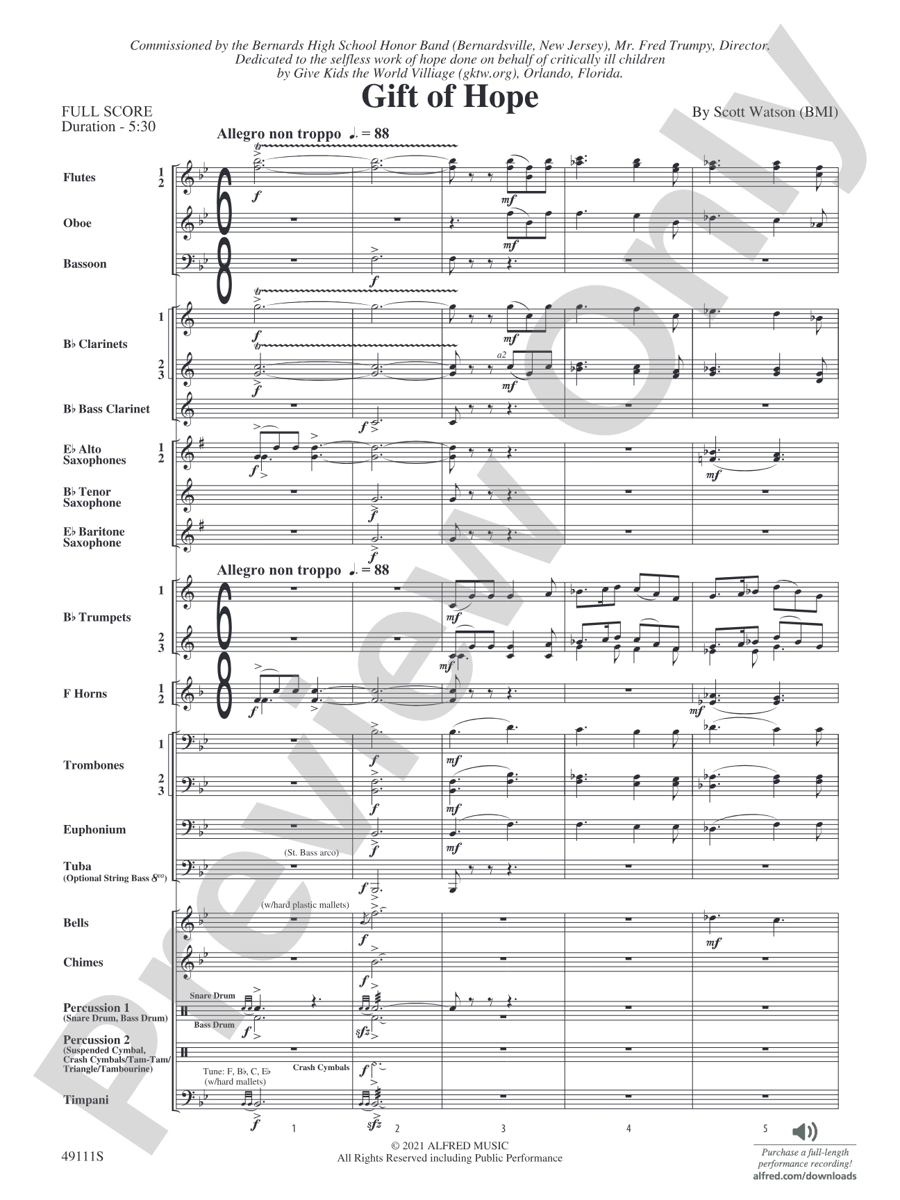Gift of Hope: Concert Band Conductor Score & Parts