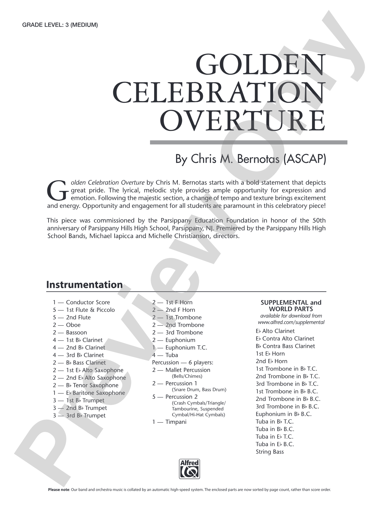 Golden Celebration Overture: Concert Band Conductor Score & Parts