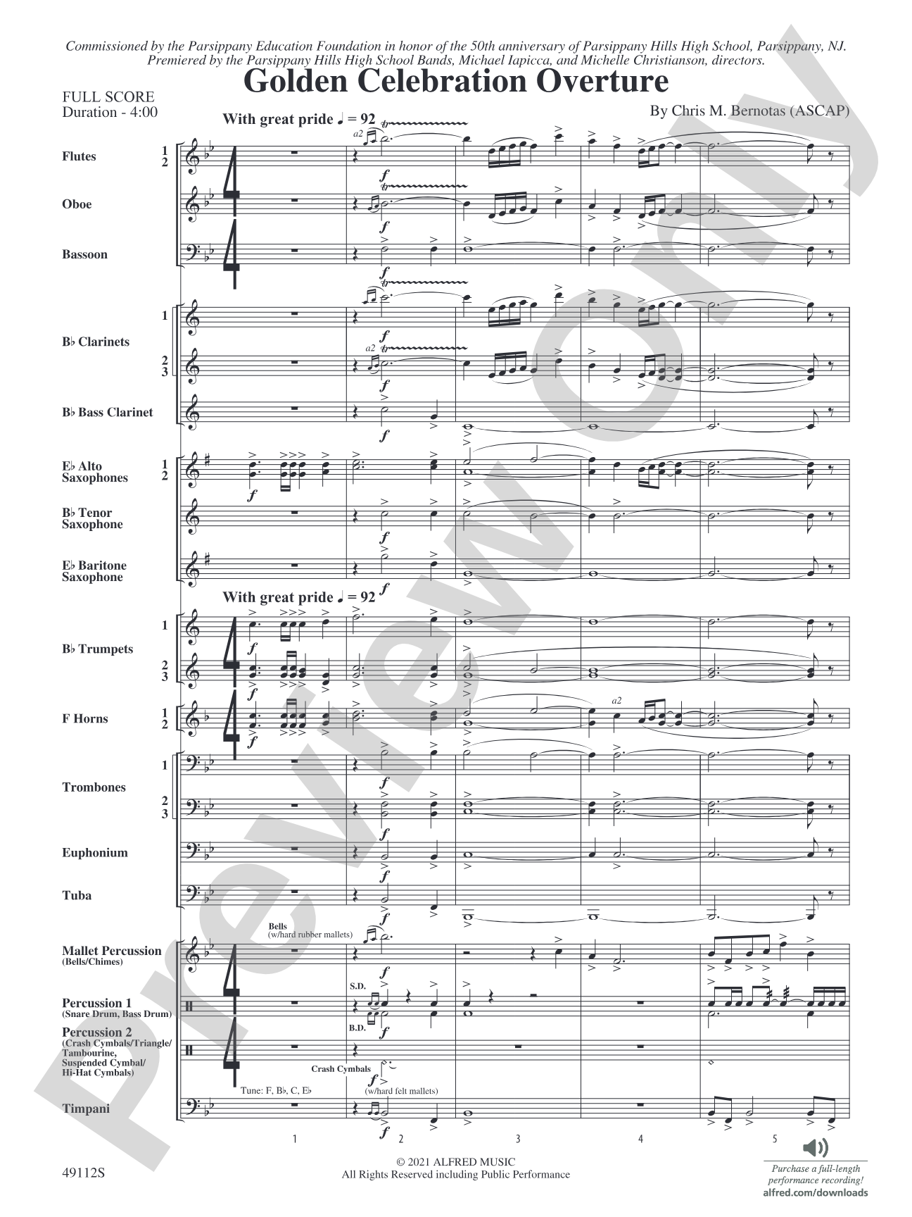 Golden Celebration Overture: Concert Band Conductor Score & Parts