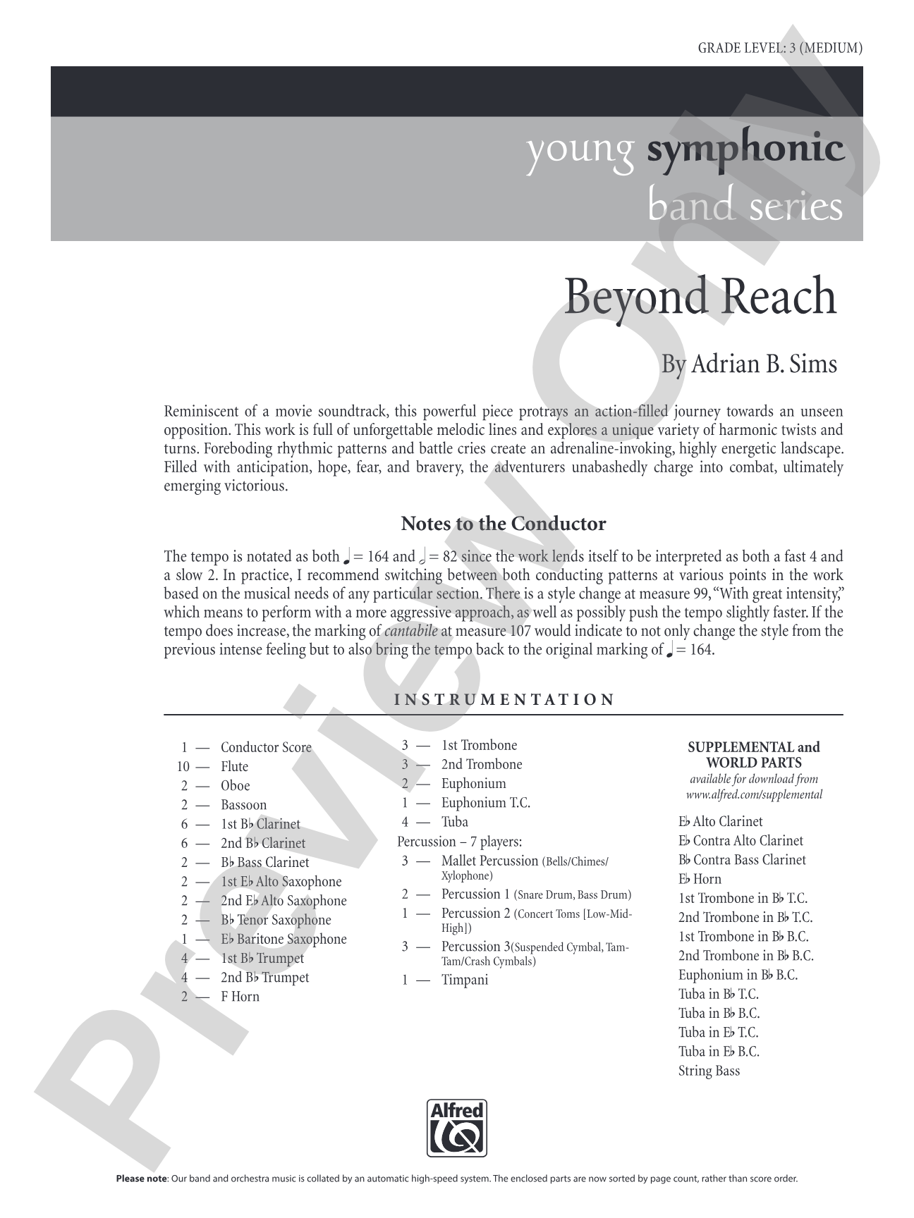 Beyond Reach: Concert Band Conductor Score & Parts