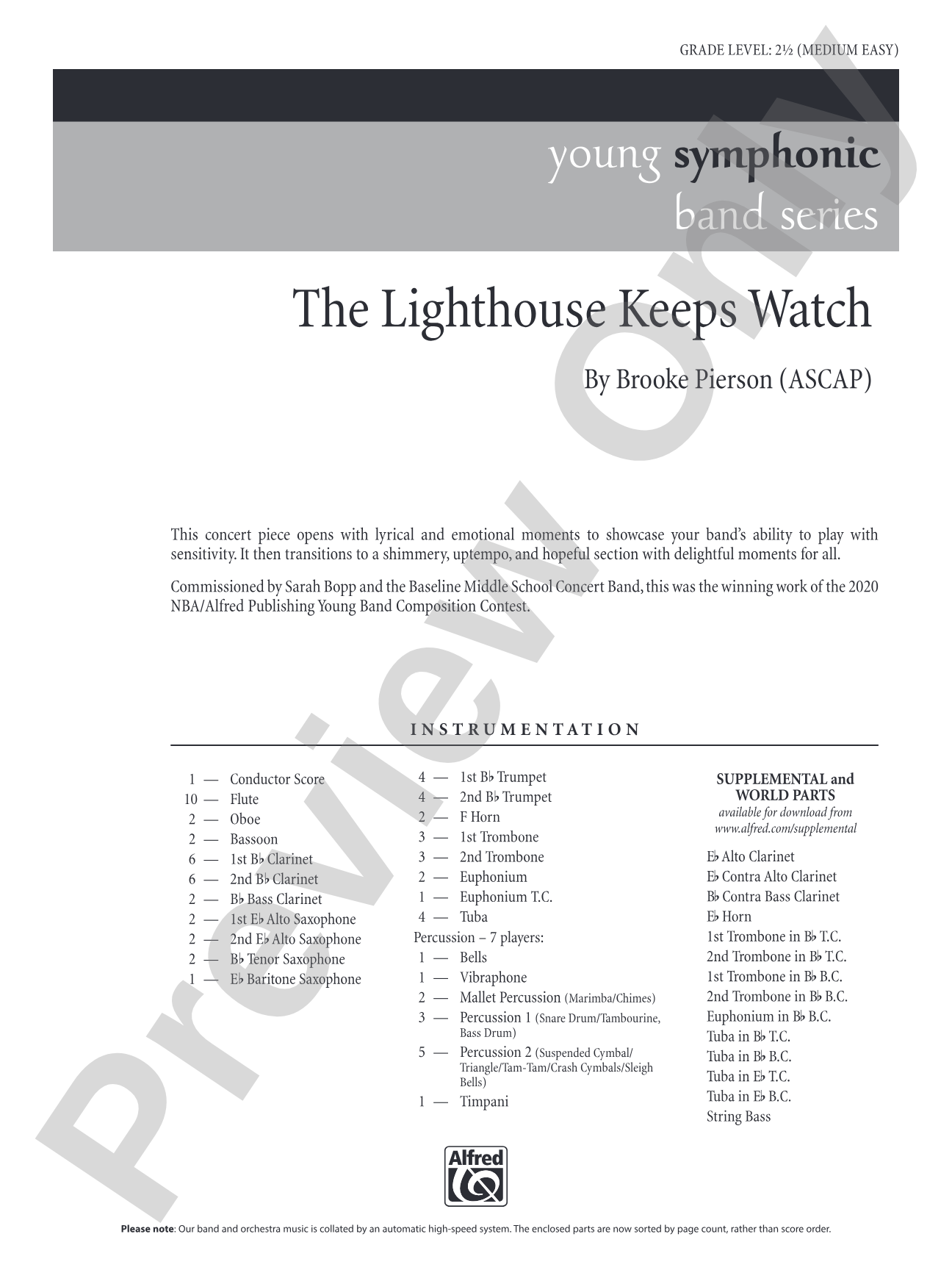 The Lighthouse Keeps Watch: Concert Band Conductor Score & Parts
