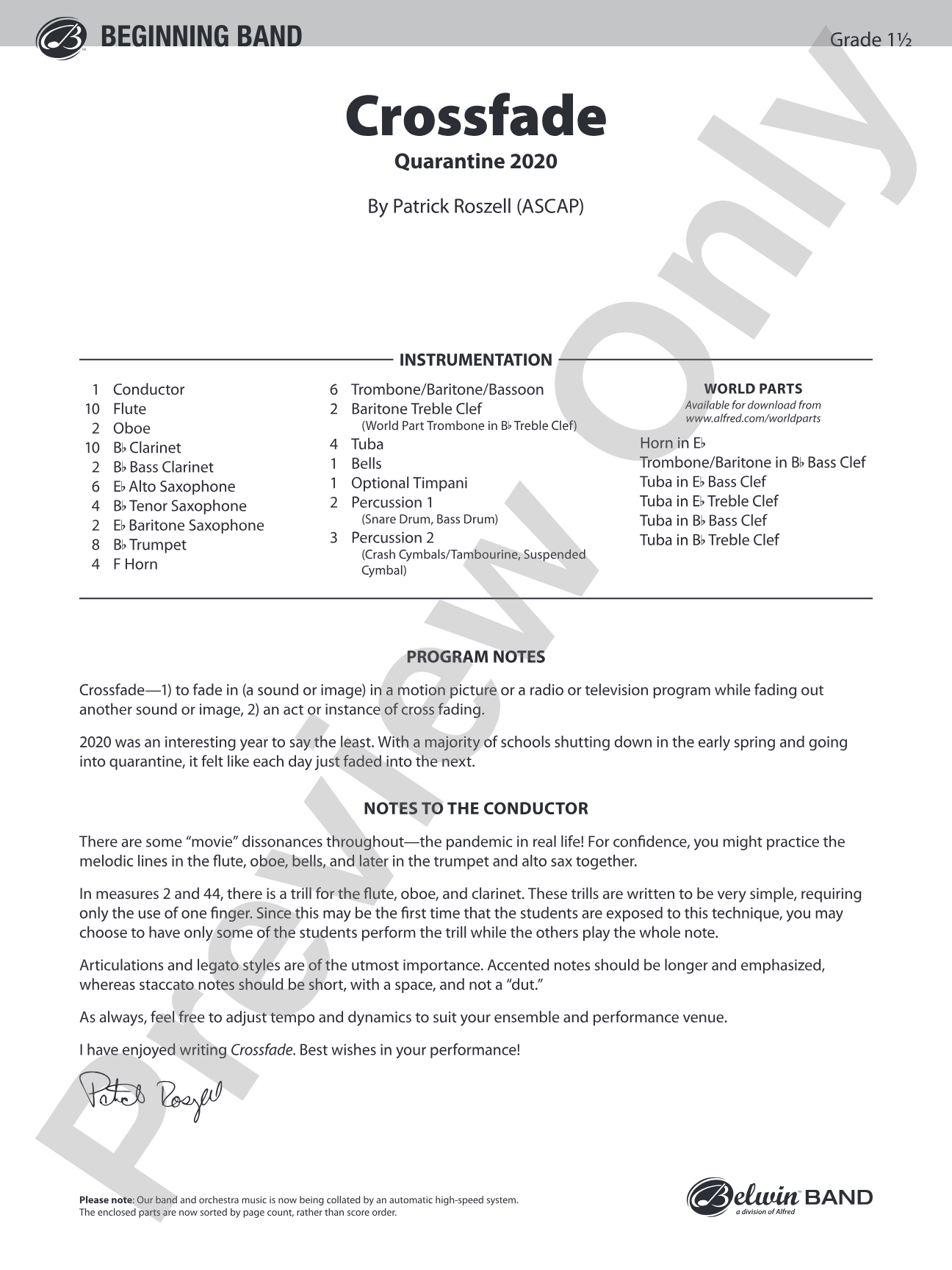 Crossfade: Concert Band Conductor Score & Parts
