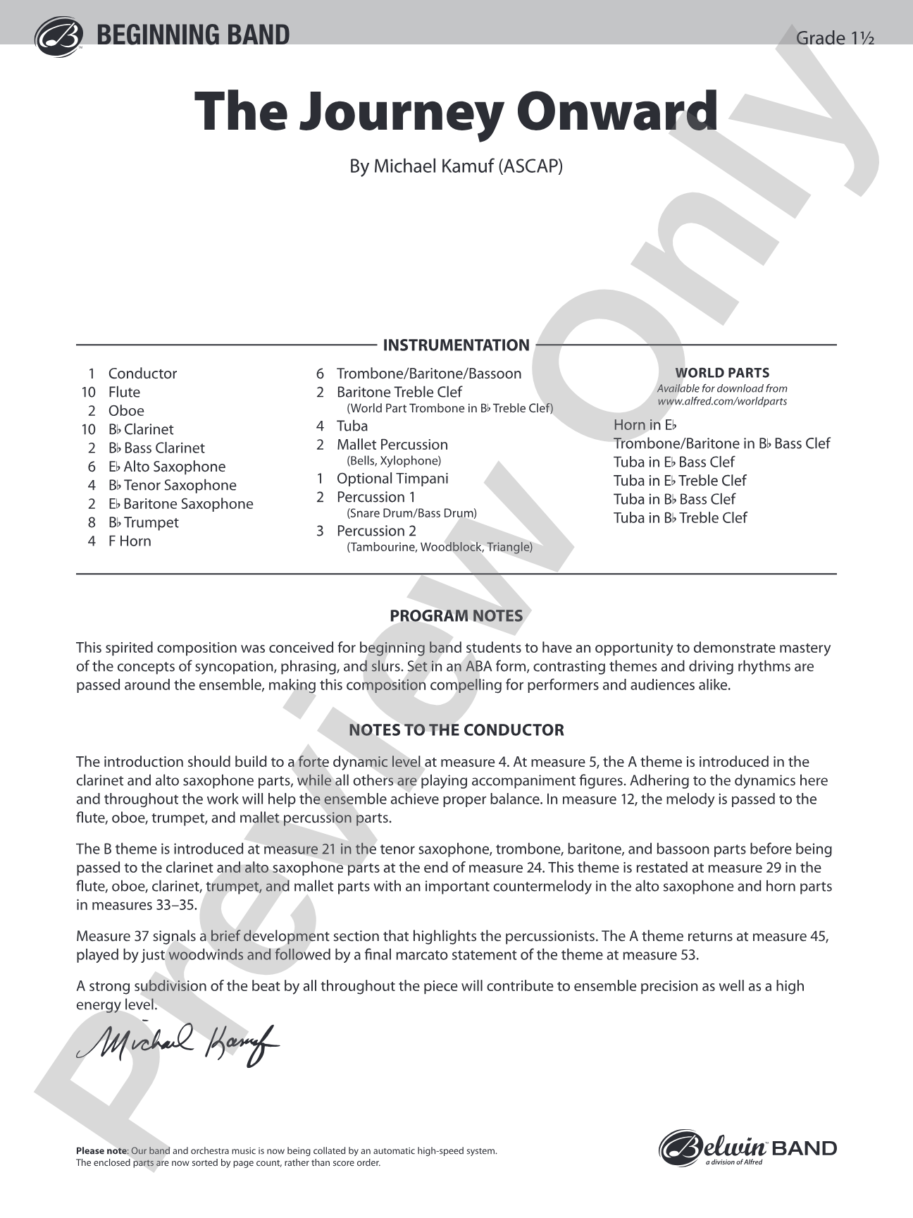 The Journey Onward: Concert Band Conductor Score & Parts