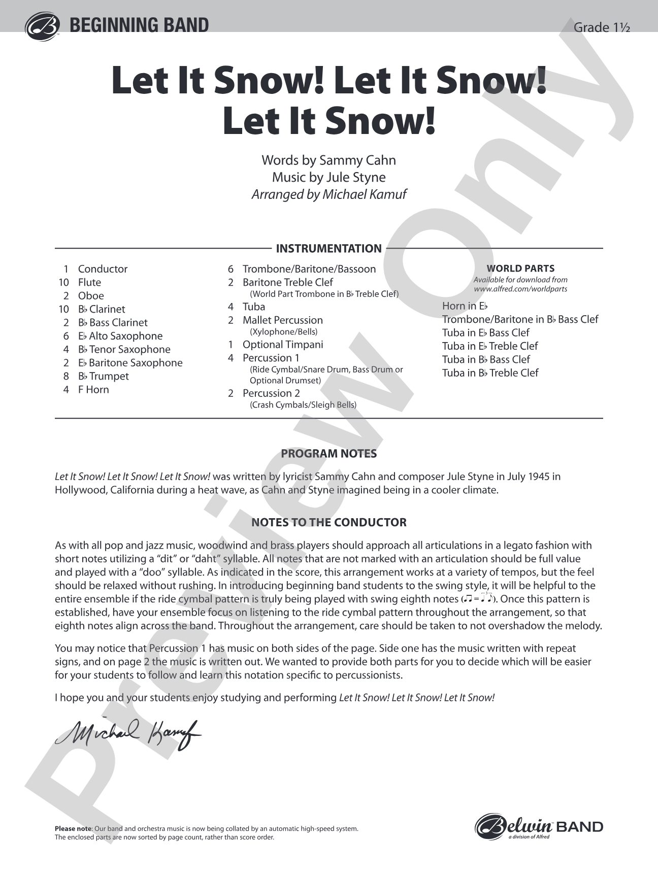 Let It Snow! Let It Snow! Let It Snow!: Concert Band Conductor Score & Parts