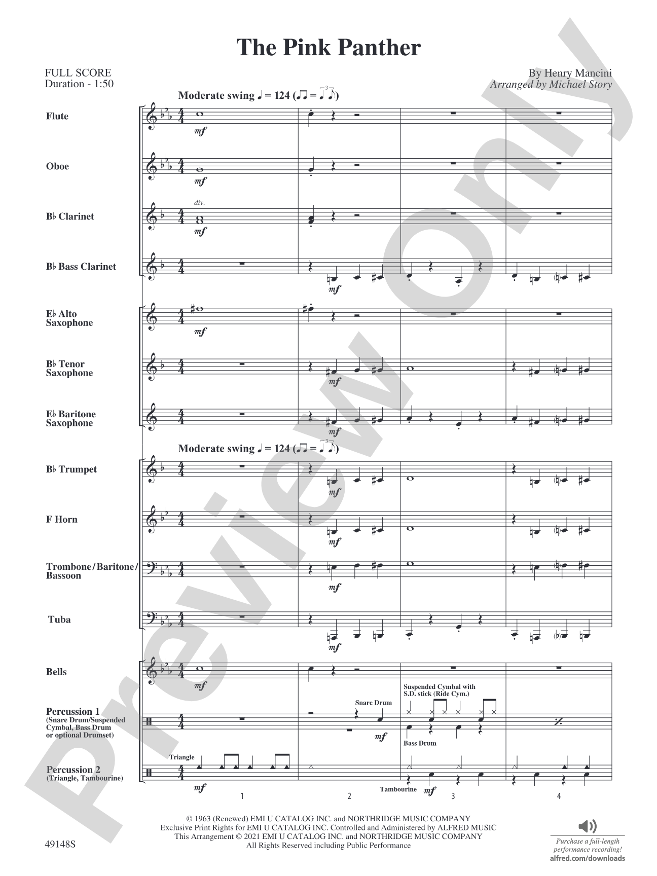 The Pink Panther: Concert Band Conductor Score & Parts