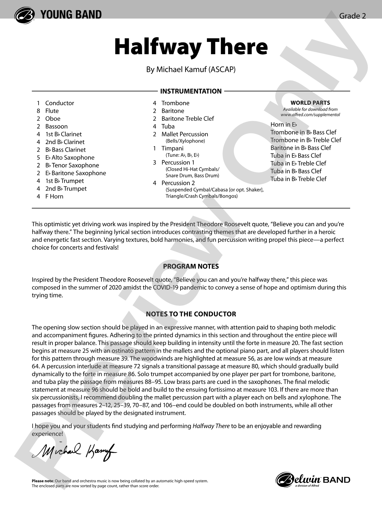 Halfway There: Concert Band Conductor Score & Parts